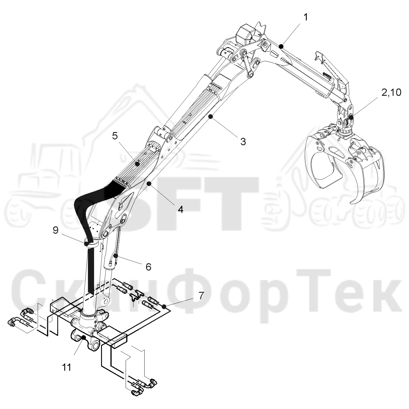 Схема: Valmet / Форвардер / Valmet 860.4 / Valmet 860.4 / Каталог запасных частей / Подъемный кран / Подъемный кран / Valmet CRF 11 Ch. V1001- / Каталог запасных частей / CRF 11 Combi ProTec Tilt 10m / CRF 11 Combi ProTec Tilt 10m / Подъемный кран