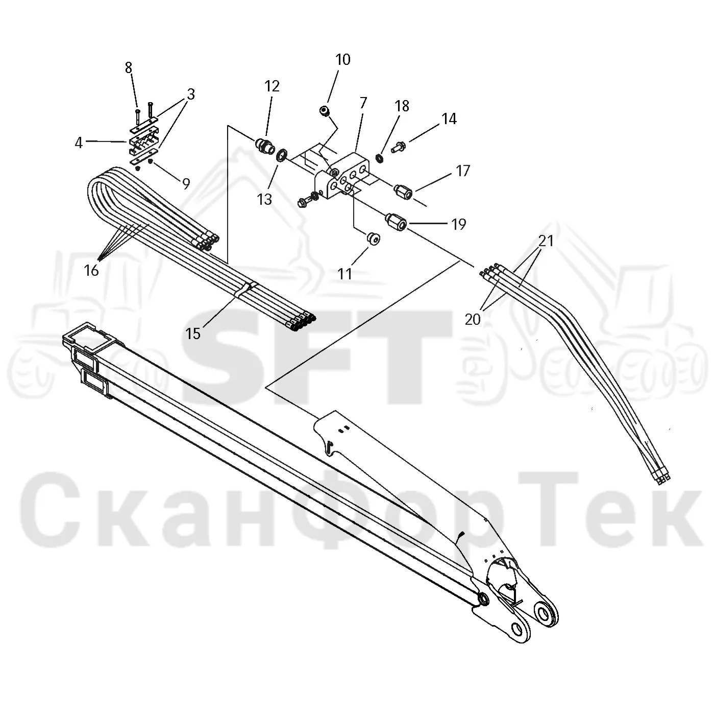 Схема: Valmet / Форвардер / Valmet 890.2 / Valmet 890.2 / Каталог запасных частей / Подъемный кран / Подъемный кран / CRF 14 Ch. -42177 / Каталог запасных частей / Удлинитель стрелы / Элементы гидравлической системы / Элементы гидравлической системы 7.5 m ProTec