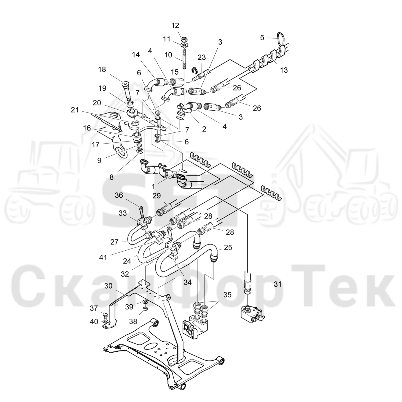 Схема: Valmet / Лесозаготовительные машины / Valmet 941 / Valmet 941 Ch 12071- / Valmet 941 Ch 12071- / Каталог запасных частей / Лесозаготовительное оборудование / Головка лесозаготовительной машины / Valmet 370 E / Valmet 370 E / Upgrade to Ch.11235 / Каталог запасных частей / Поворотные устройства и звенья / Гидравлическое оборудование головки подъемного крана 1600