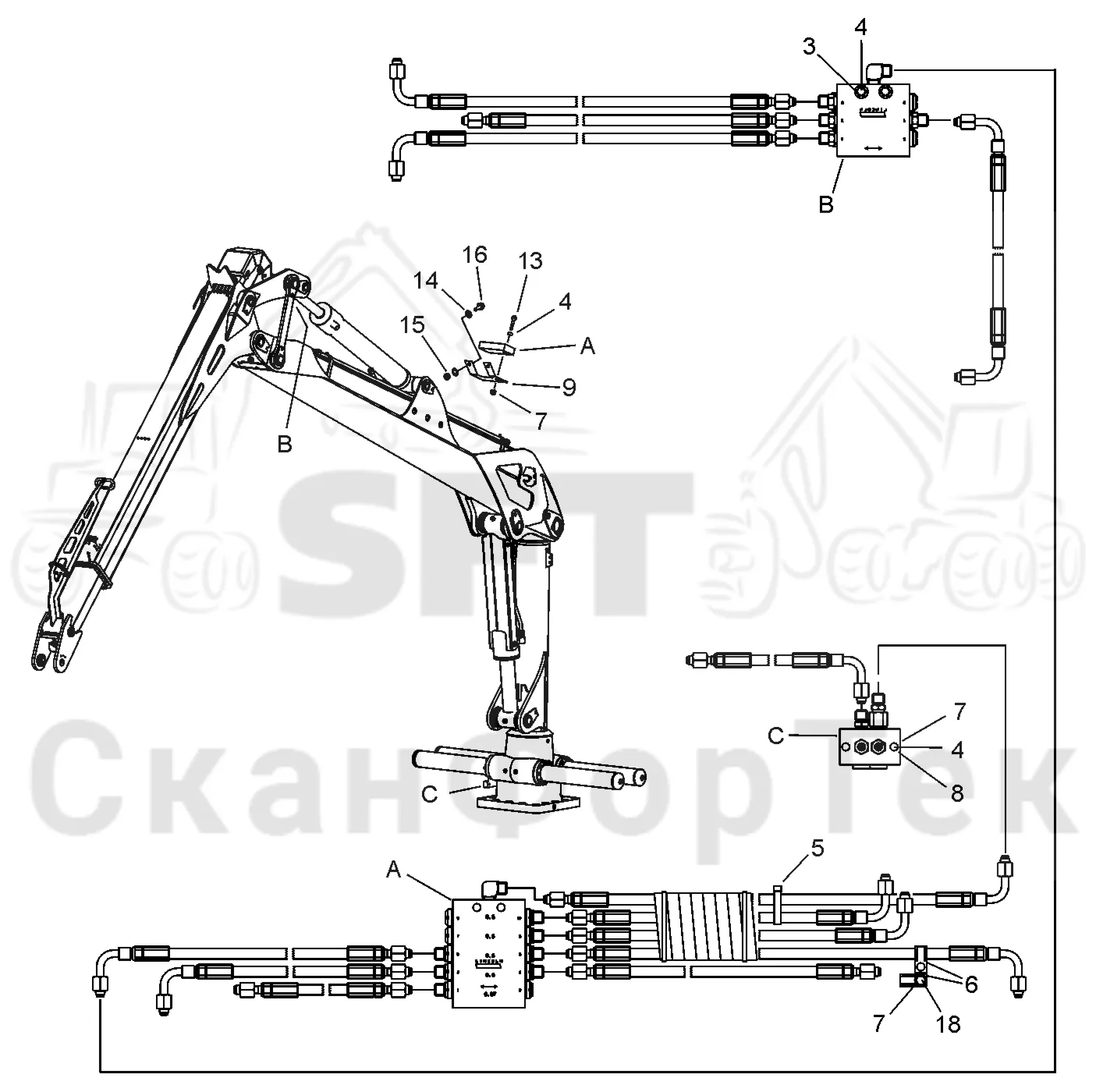 Схема: Valmet / Форвардер / Valmet 830.3 / Valmet 830.3 / Каталог запасных частей / Подъемный кран / Подъемный кран / Valmet CRF 5 Ch. V1001- / Каталог запасных частей / Первая стрела / Оборудование / Смазка / Центральная смазка