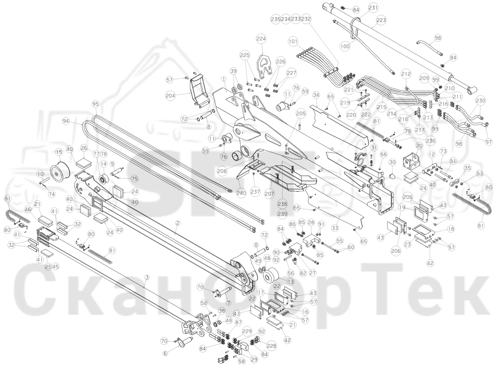 Схема: Valmet / Форвардер / Valmet 840.4 / Valmet 840.4 / Каталог запасных частей / Подъемный кран / Подъемный кран / Valmet CRF 8.1 Ch. V1001- / Каталог запасных частей / CRF 8.1 Combi / CRF 8.1 Combi / Подъемный кран / Телескопическая стрела