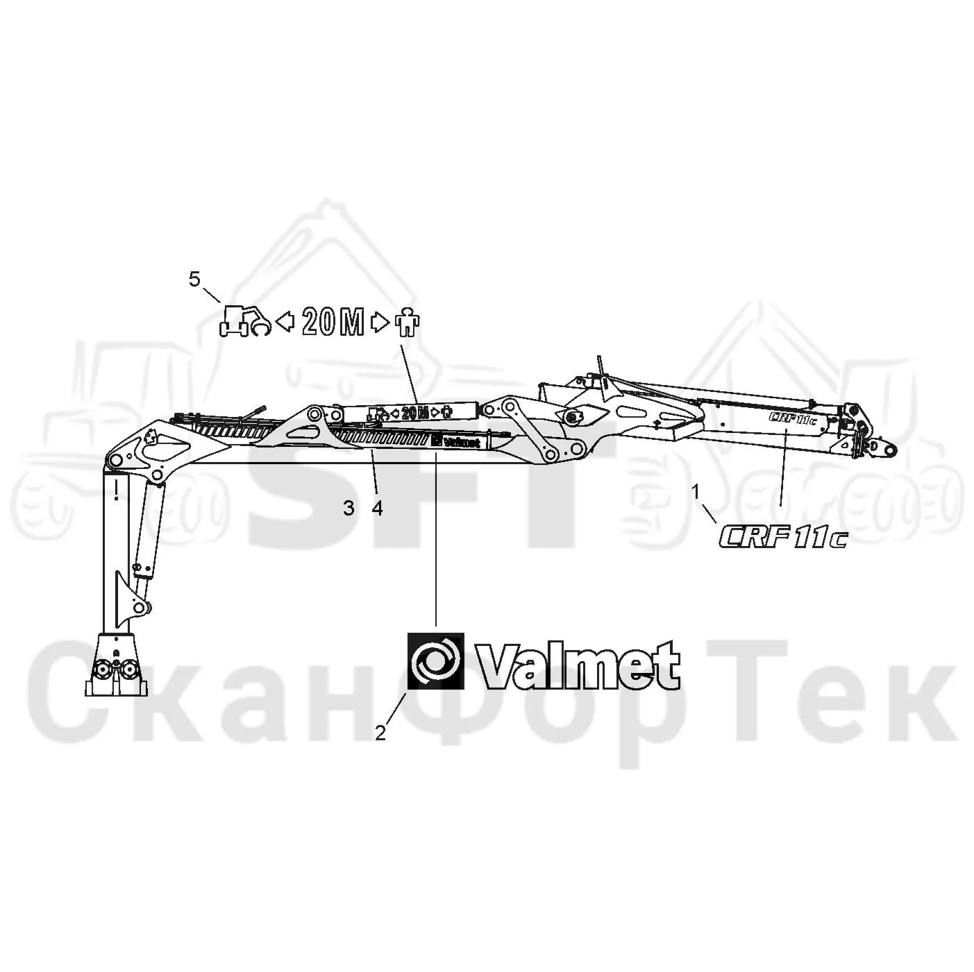 Схема: Valmet / Форвардер / Valmet 860.4 / Valmet 860.4 / Каталог запасных частей / Подъемный кран / Подъемный кран / Valmet CRF 11 Ch. V1001- / Каталог запасных частей / CRF 11 Combi 10m / CRF 11 Combi 10m / Подъемный кран / Бирки