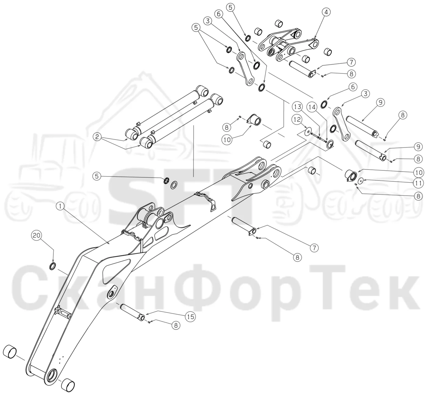 Схема: Valmet / Лесозаготовительные машины / Valmet 941 / Valmet 941 Ch 12071- / Valmet 941 Ch 12071- / Каталог запасных частей / Подъемный кран / Подъемные краны / CRH 24 / CRH 24 / Valmet CRH 24 Ch. V1001- / Каталог запасных частей / Первая стрела / Стрела / Основная стрела 8.0 м