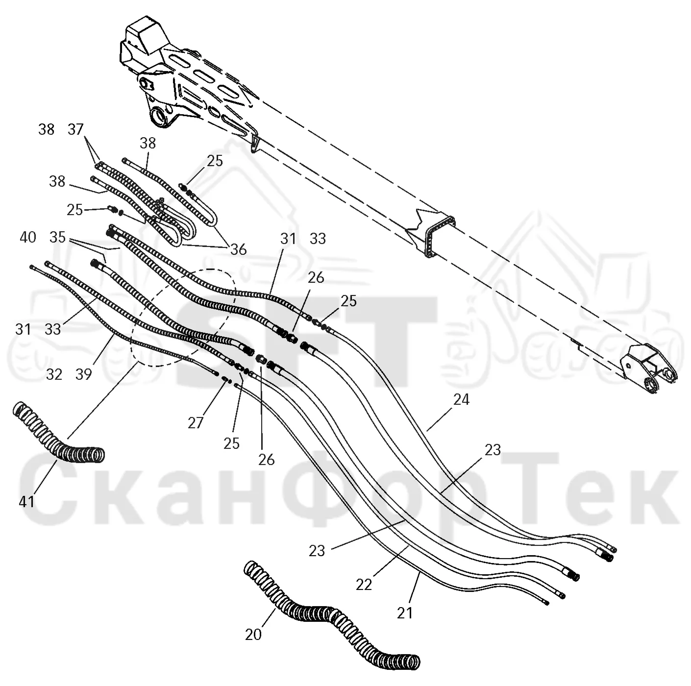 Схема: Valmet / Лесозаготовительные машины / Valmet 941 / Valmet 941 Ch 12071- / Valmet 941 Ch 12071- / Каталог запасных частей / Подъемный кран / Подъемные краны / CRH 24 / CRH 24 / Valmet CRH 24 Ch. V1001- / Каталог запасных частей / Вторая стрела / Элементы гидравлической системы / Трубопроводы и шланги 8 m