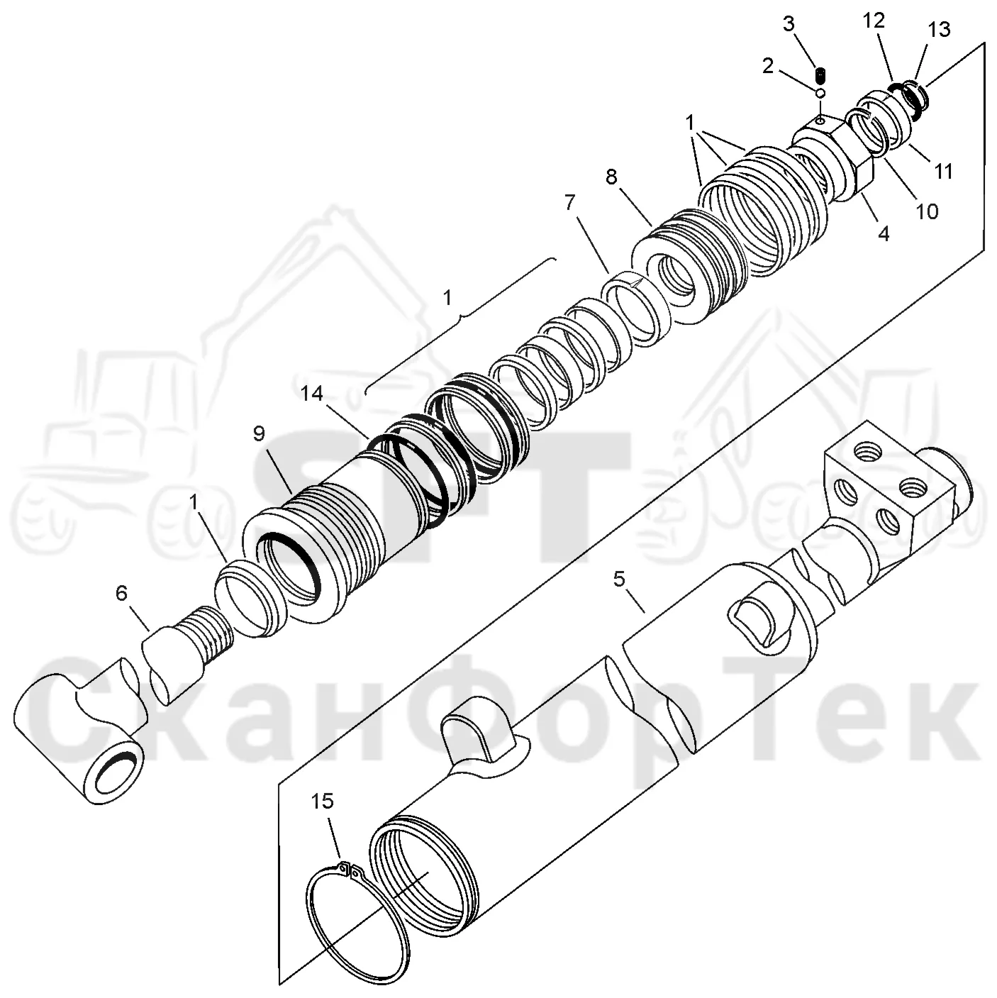 Схема: Valmet / Лесозаготовительные машины / Valmet 941.1 / Valmet 941.1 / Каталог запасных частей / Подъемный кран / Подъемные краны / CRH 24 / CRH 24 / Valmet CRH 24 Ch. V1001- / Каталог запасных частей / Удлинитель стрелы / Цилиндр / Телескопический цилиндр V1125-