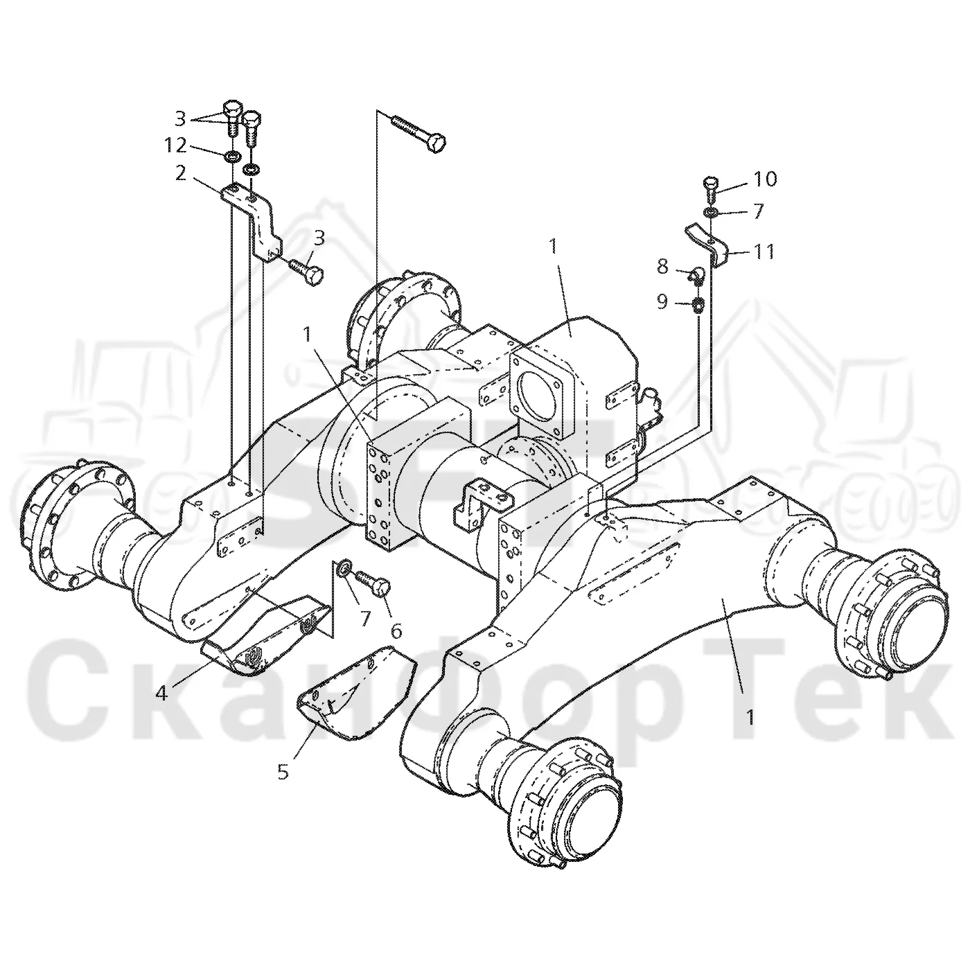Схема: Valmet / Форвардер / Valmet 830 / Valmet 830 / Каталог запасных частей / Коробка передач / Мост каретки / Передний агрегат каретки