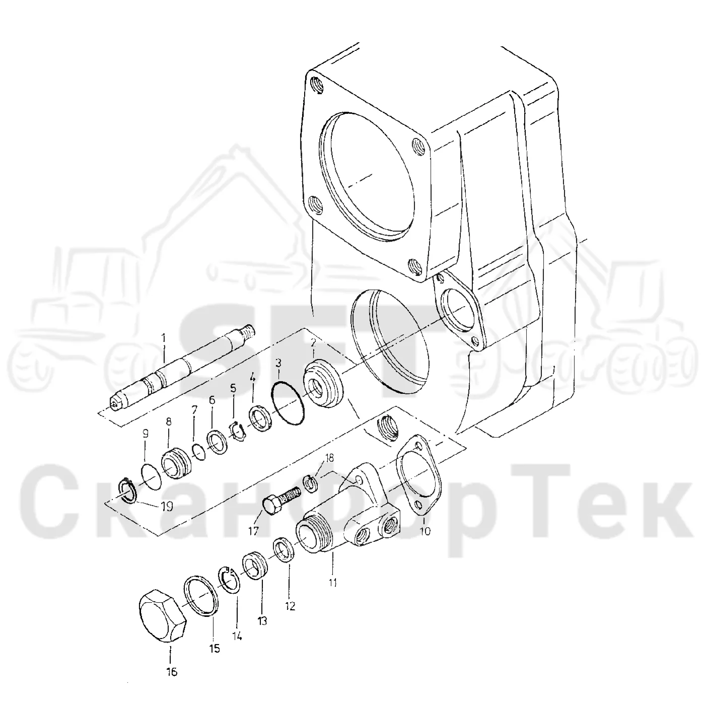 Схема: Valmet / Форвардер / Valmet 840.1 / Valmet 840.1 / Каталог запасных частей / Оборудование захвата / Захват / Valmet 801c Ch -11730 / Каталог запасных частей / Коробка передач / Редуктор / Цилиндр переключения повышающей-понижающей передачи