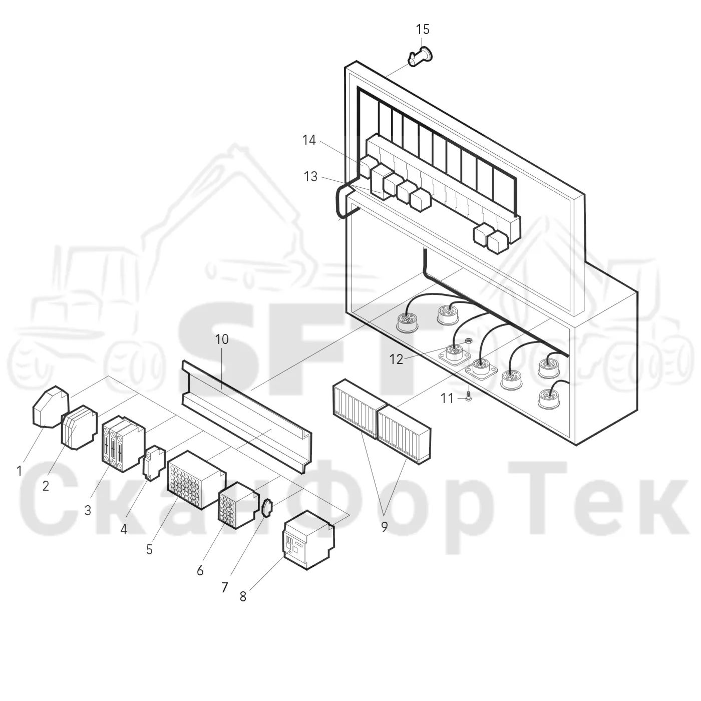 Схема: Valmet / Лесозаготовительные машины / Valmet 901.1 / Valmet 901.1 / Каталог запасных частей / шасси / Электрический Оборудование / Коробка отсека двигателя