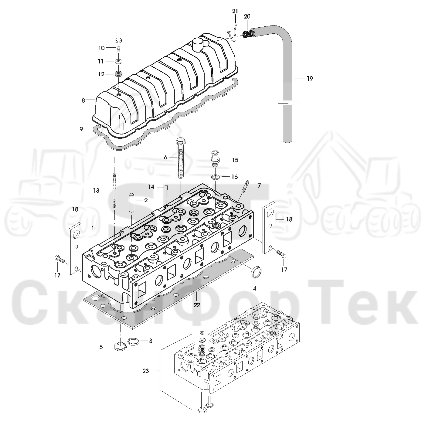 Схема: Valmet / Форвардер / Valmet 830.1 / Valmet 830.1 / Каталог запасных частей / Двигатель / Блок двигателя / Головка цилиндра