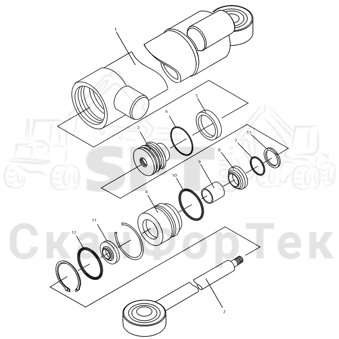 Схема: Valmet / Головки лесозаготовительной машины / Valmet 945.1 / Valmet 945.1 / Valmet 945.1 / Каталог запасных частей / Резка / Запасные части цилиндра