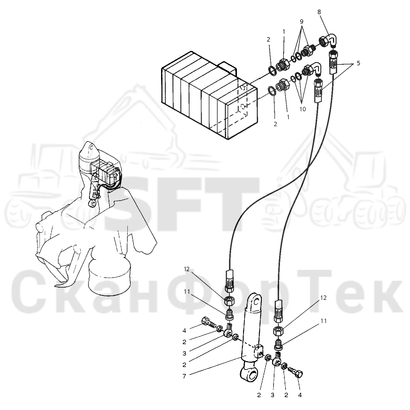 Схема: Valmet / Головки лесозаготовительной машины / Valmet 965 S2 / Valmet 965 S2 / Valmet 965 / Каталог запасных частей / Валка леса / Гидравлическое оборудование наклона 16-314