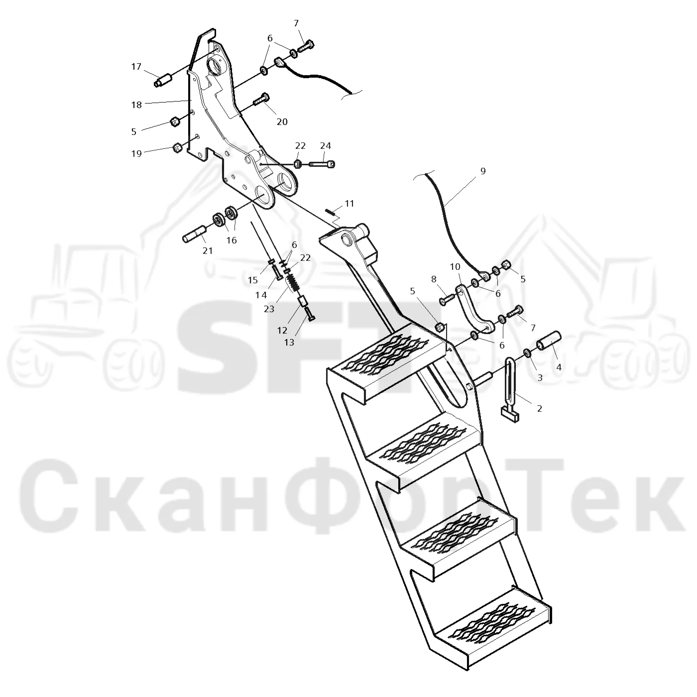 Схема: Valmet / Форвардер / Valmet 860.1 / Valmet 860.1 Ch. -115420 / Valmet 860.1 Ch. -115420 / Каталог запасных частей / шасси / Ступени, лестницы и платформы / Лестница механическая