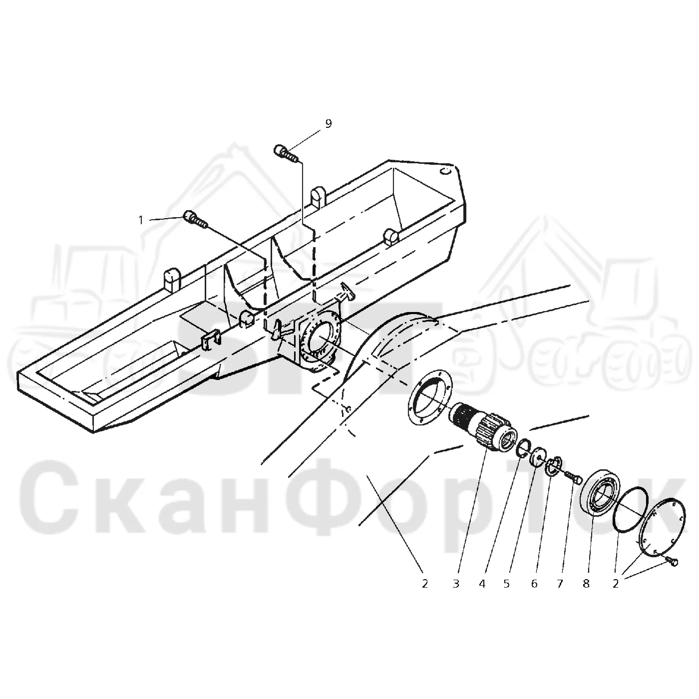 Схема: Valmet / Форвардер / Valmet 890.1 / Valmet 890.1 Ch. -117350, -119440 / Valmet 890.1 Ch. -117350, -11 / Каталог запасных частей / Коробка передач / Мост каретки / Передний агрегат каретки