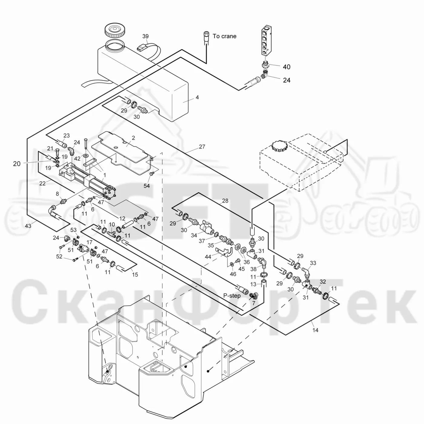 Схема: Komatsu / Лесозаготовительные машины / 901TX / Каталог запасных частей / Лесозаготовительное оборудование / Лесозаготовительное оборудование / Корчевка пней Гидравлика