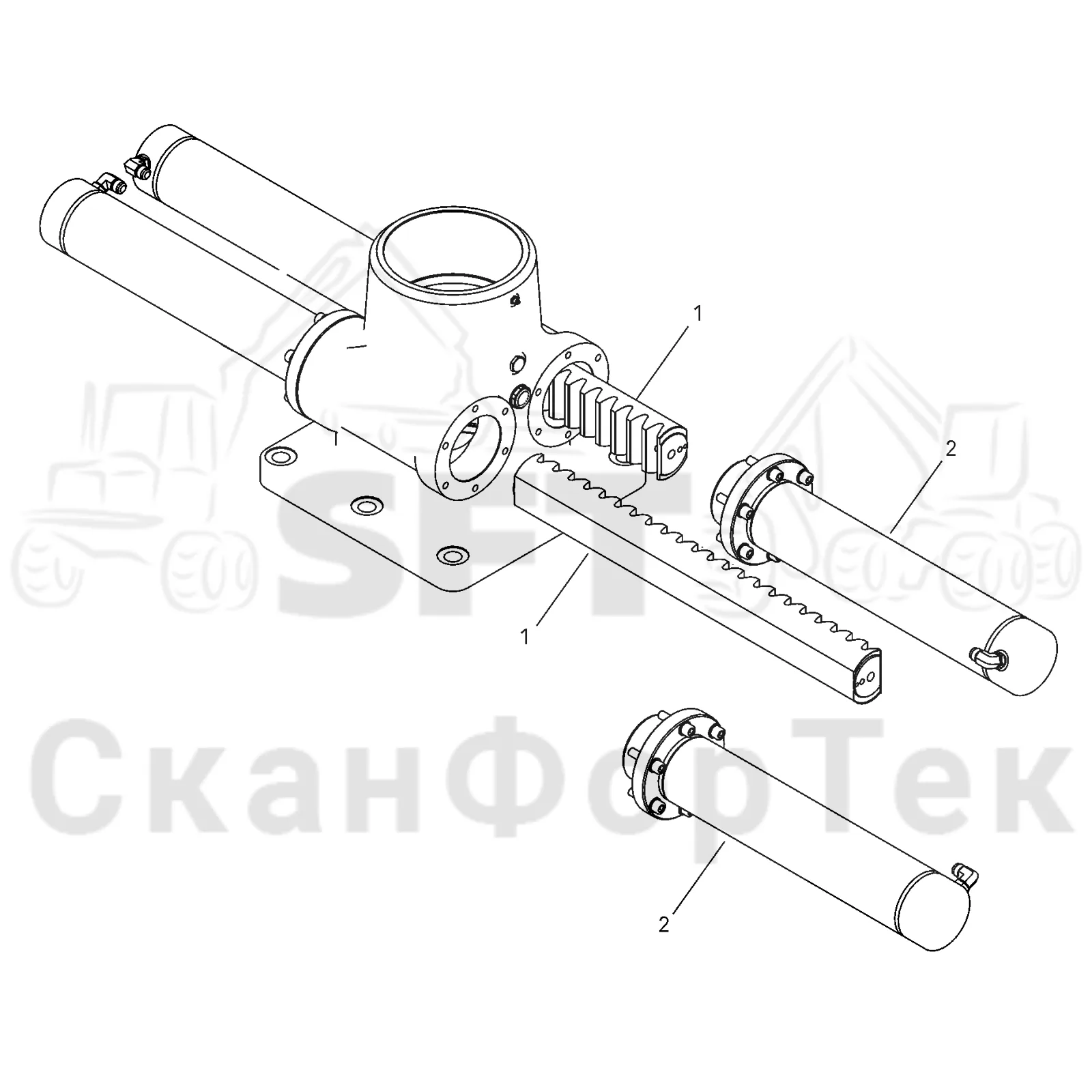 Схема: Komatsu / Форвардер / 830.3 / Каталог запасных частей / Подъемный кран / Подъемный кран / Базовая система / Система поворотного механизма 360°