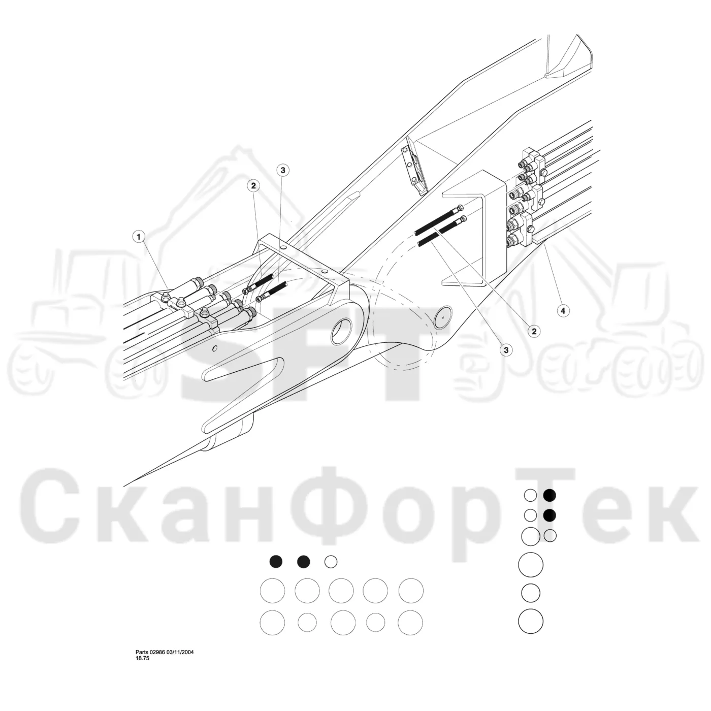 Схема: Valmet / Лесозаготовительные машины / Valmet 901TX / Valmet 901TX / Каталог запасных частей / Тормоза / Тормоза / Bar Saw & Intermittent Disc Saw Hydraulics / Main Boom To Stick Boom - (Lateral Tilt)