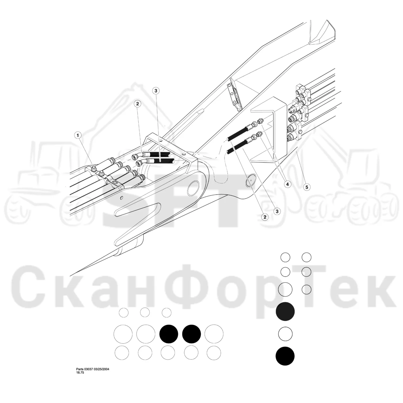 Схема: Valmet / Лесозаготовительные машины / Valmet 901TX / Valmet 901TX / Каталог запасных частей / Тормоза / Тормоза / Bar/Disc Saw Hydraulics / Pressure & Return Lines to Attachment / Main Boom To Stick Boom - (Bar Saw)