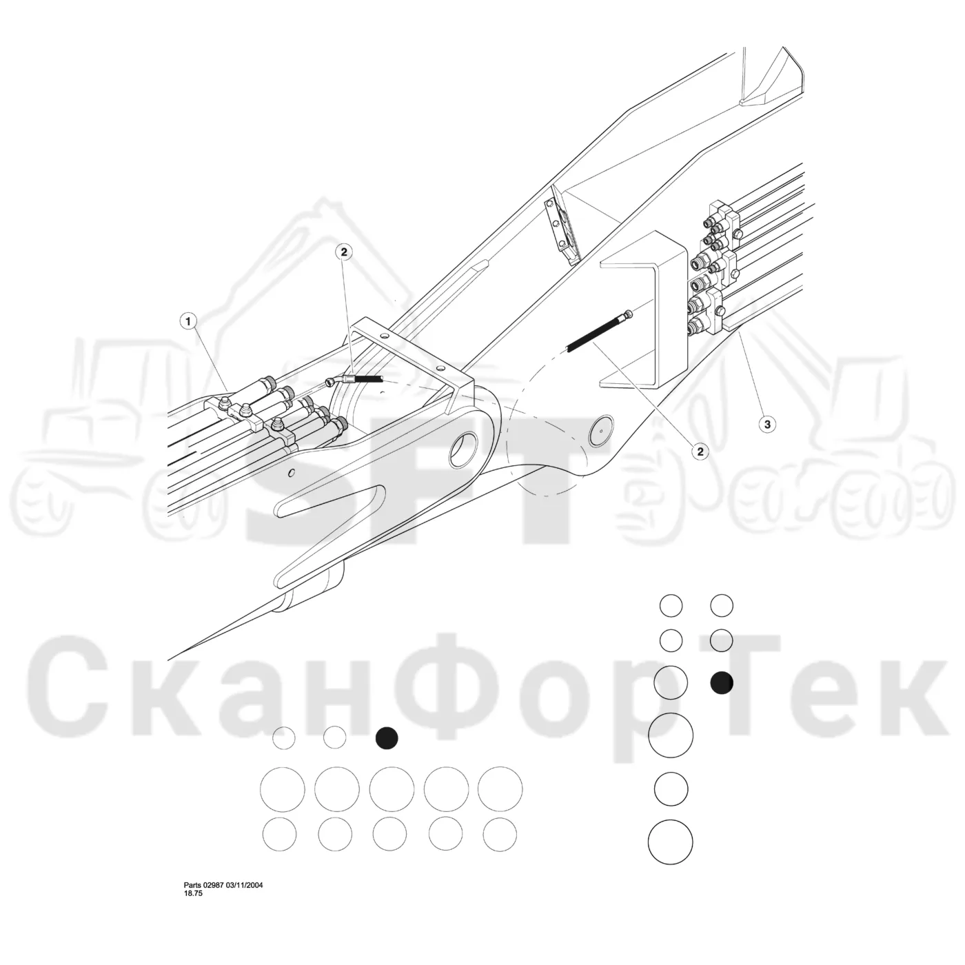 Схема: Valmet / Лесозаготовительные машины / Valmet 901TX / Valmet 901TX / Каталог запасных частей / Тормоза / Тормоза / Bar Saw & Intermittent Disc Saw Hydraulics / Main Boom to Stick Boom - Case Drain