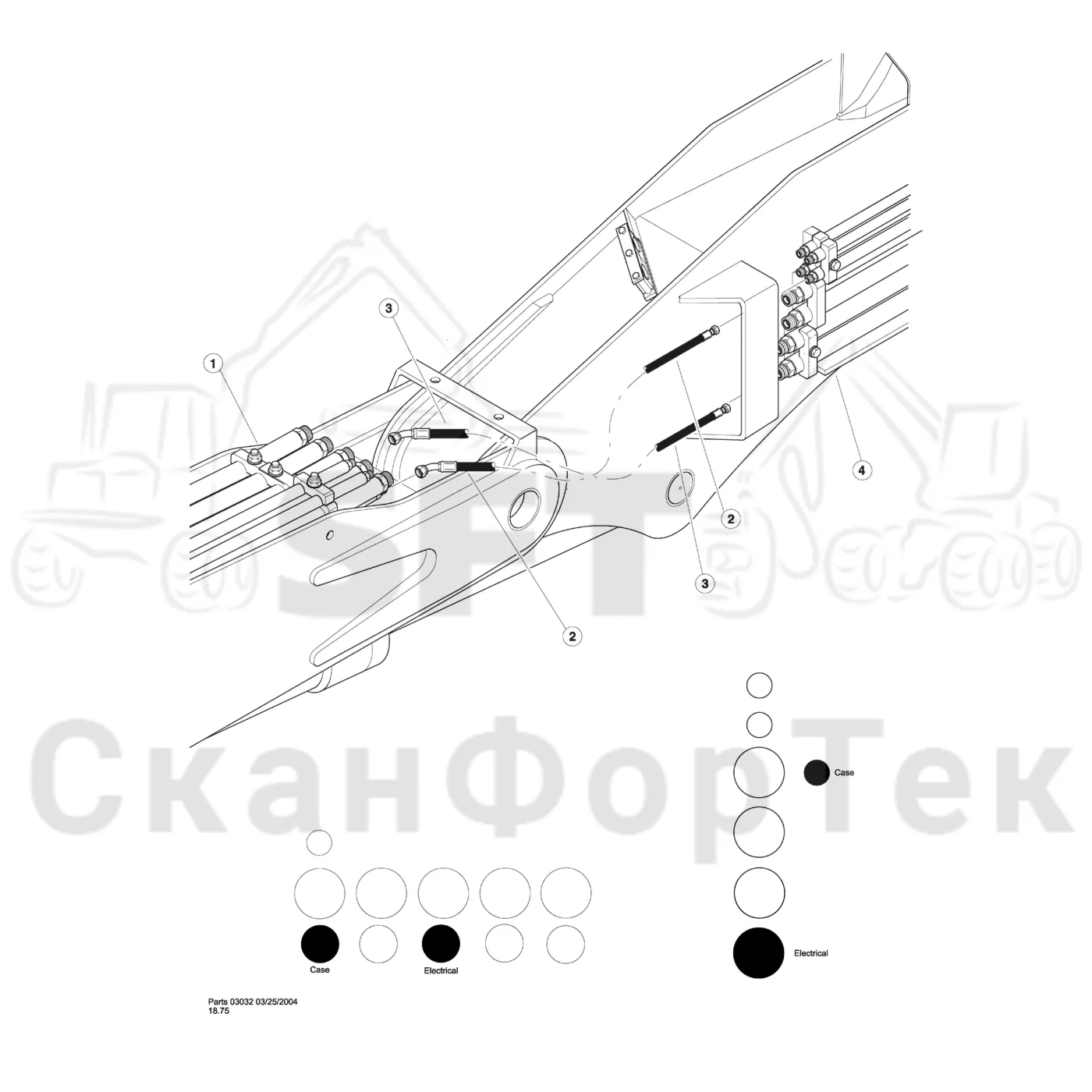 Схема: Valmet / Лесозаготовительные машины / Valmet 901TX / Valmet 901TX / Каталог запасных частей / Тормоза / Тормоза / Combined & Dual Flow Processor Hydraulics / Main Boom to Stick Boom - Case Drain