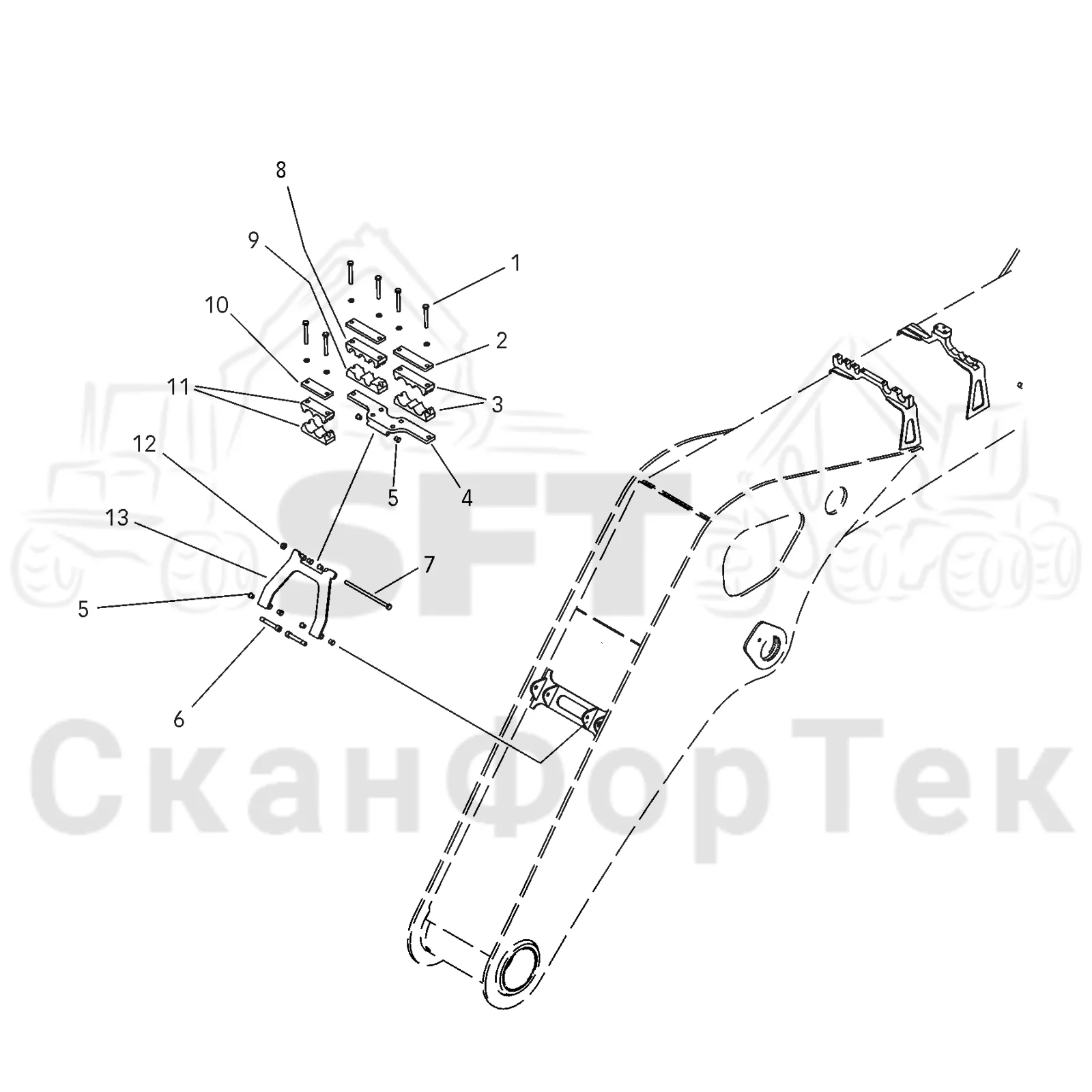 Схема: Valmet / Лесозаготовительные машины / Valmet 941 / Valmet 941 Ch 12071- / Valmet 941 Ch 12071- / Каталог запасных частей / Подъемный кран / Подъемные краны / CRH 24 / CRH 24 / Valmet CRH 24 Ch. V1001- / Каталог запасных частей / Первая стрела / Элементы гидравлической системы / Держатель шланга