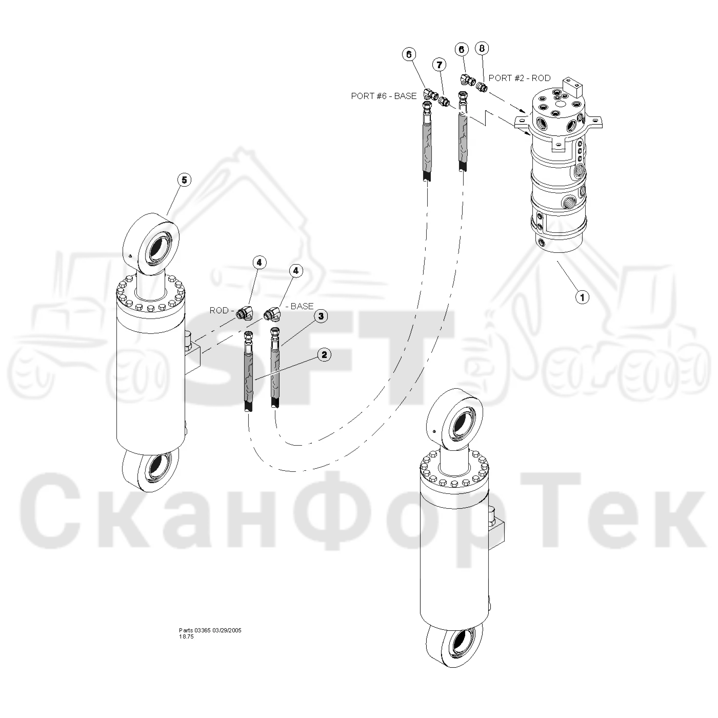 Схема: Valmet / Лесозаготовительные машины / Valmet 901TX / Valmet 901TX / Каталог запасных частей / Тормоза / Тормоза / Bar/Disc Saw Hydraulics / Cab Leveling W/CR / Rotary to Left Cylinder