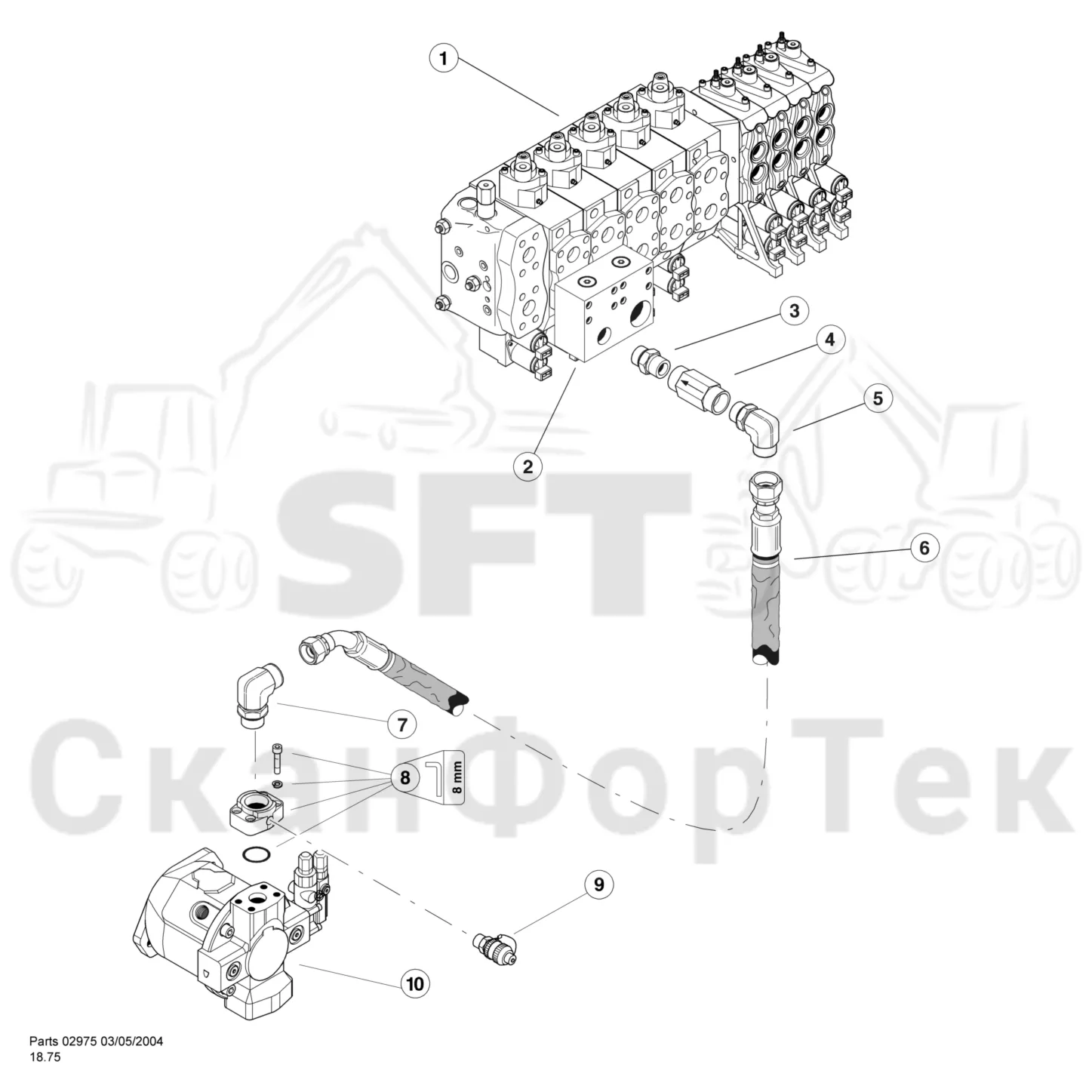 Схема: Valmet / Лесозаготовительные машины / Valmet 901TX / Valmet 901TX / Каталог запасных частей / Тормоза / Тормоза / Rolly 2 Processor Hydraulics / Auxiliary Pump Pressure Lines / Auxiliary Pump Pressure Lines
