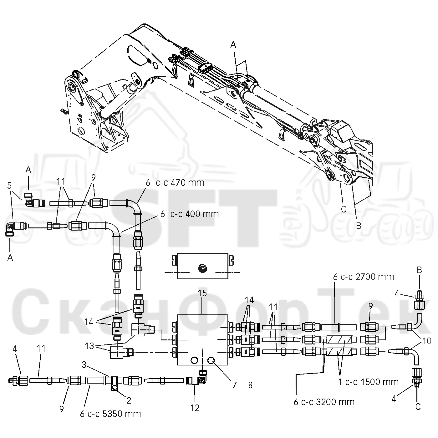 Схема: Valmet / Лесозаготовительные машины / Valmet 941.1 / Valmet 941.1 / Каталог запасных частей / Подъемный кран / Подъемные краны / CRH 24 / CRH 24 / CRH 24 Ch. -42129 / CRH 24 Ch. -42129 / Каталог запасных частей / Первая стрела / Оборудование / Смазка / Смазка