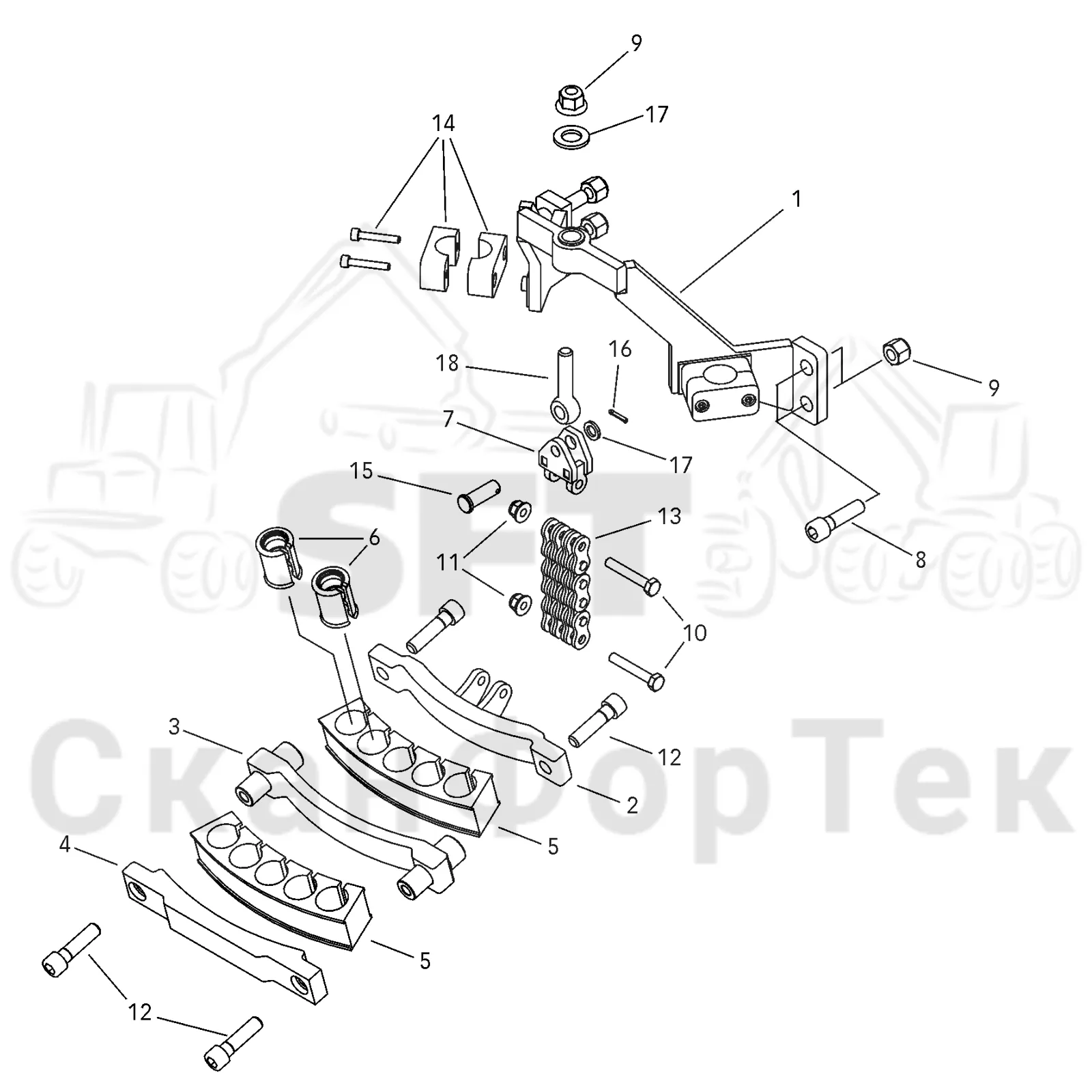 Схема: Valmet / Форвардер / Valmet 890.2 / Valmet 890.2 / Каталог запасных частей / Подъемный кран / Подъемный кран / CRF 14 Ch. -42177 / Каталог запасных частей / Гидравлическая система подачи / Держатель шланга