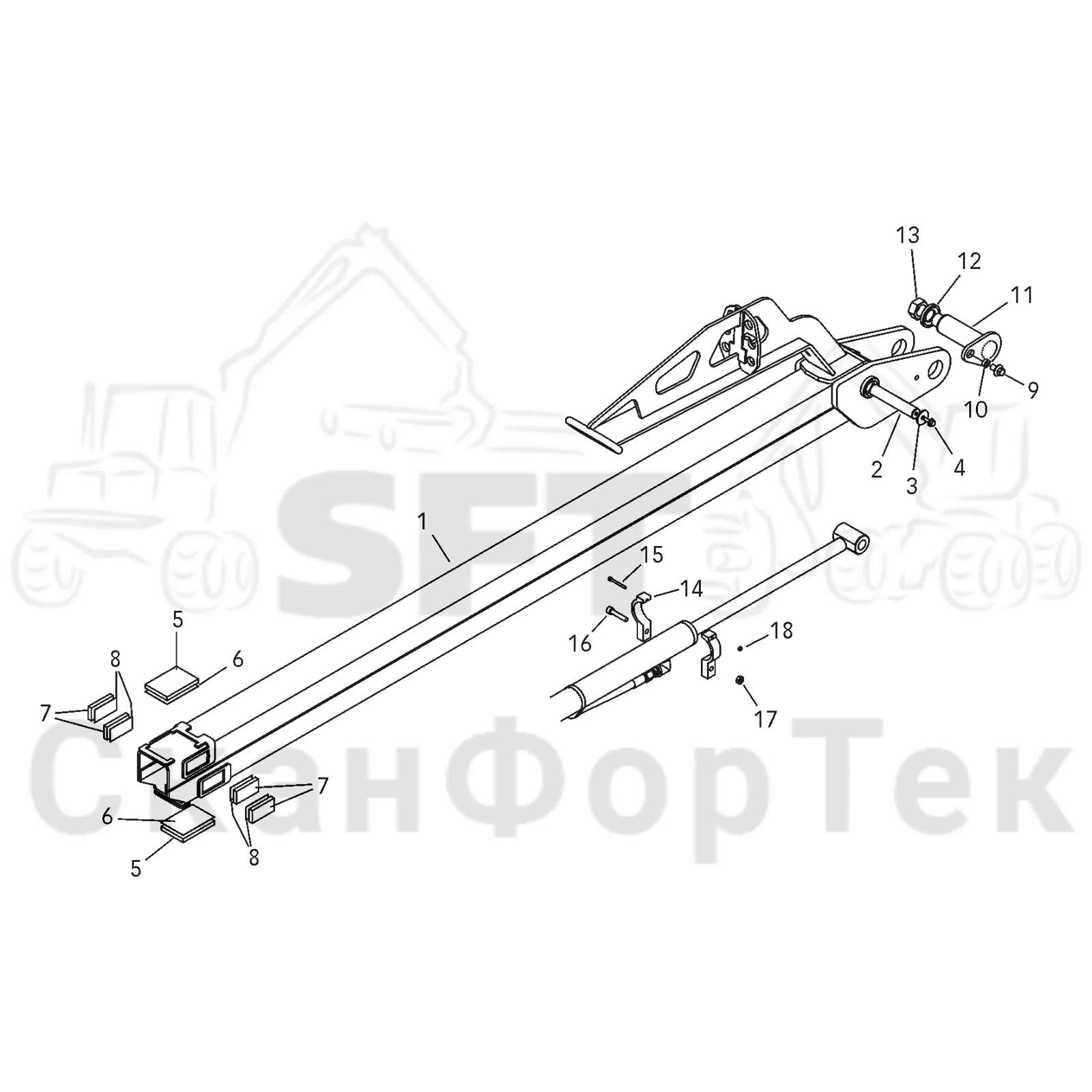 Схема: Valmet / Форвардер / Valmet 830.3 / Valmet 830.3 / Каталог запасных частей / Подъемный кран / Подъемный кран / Valmet CRF 5 Ch. V1001- / Каталог запасных частей / Удлинитель стрелы / Стрела / Телескопическая стрела