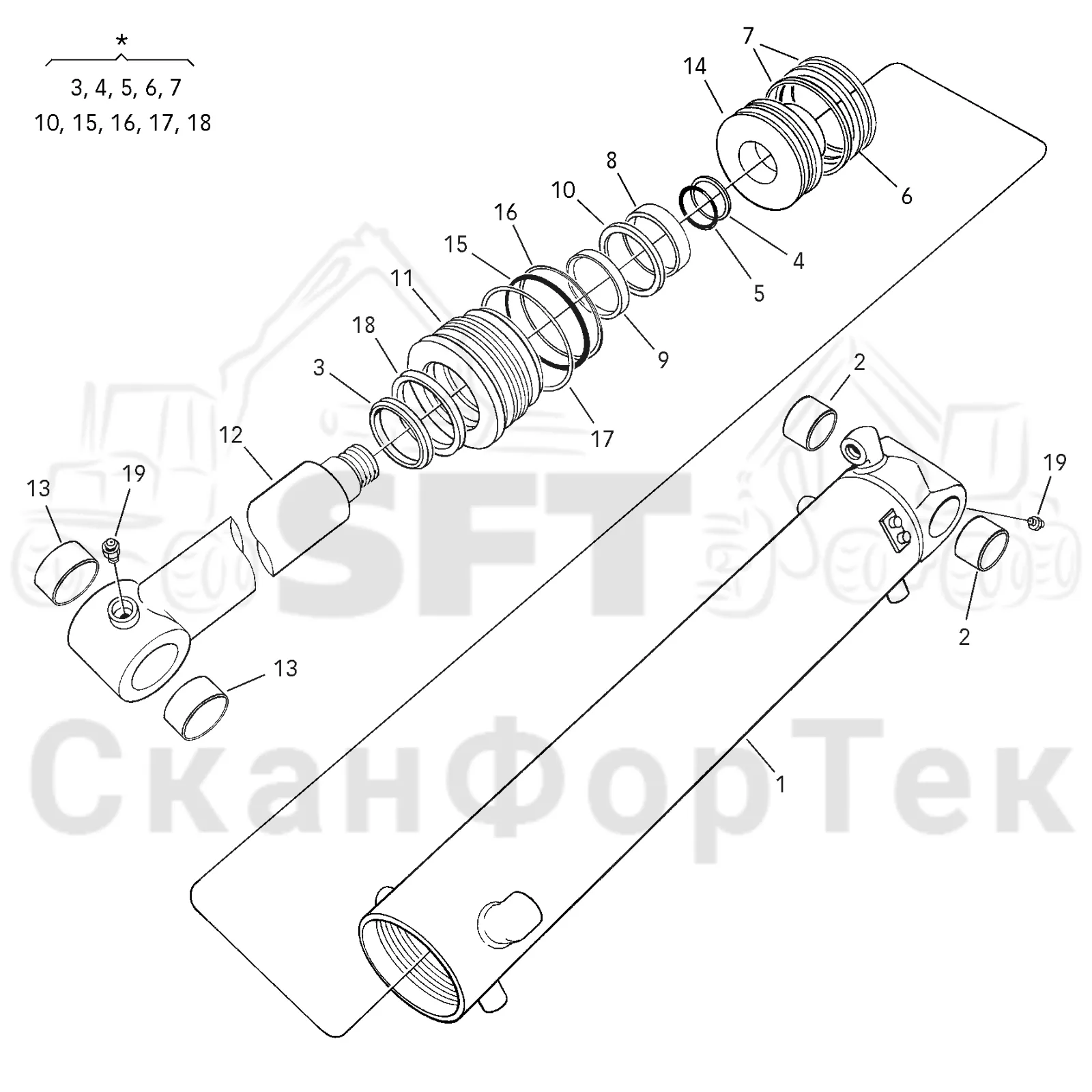 Схема: Valmet / Форвардер / Valmet 890.2 / Valmet 890.2 / Каталог запасных частей / Подъемный кран / Подъемный кран / CRF 14 Ch. -42177 / Каталог запасных частей / Первая стрела / Цилиндр / Подъемный цилиндр