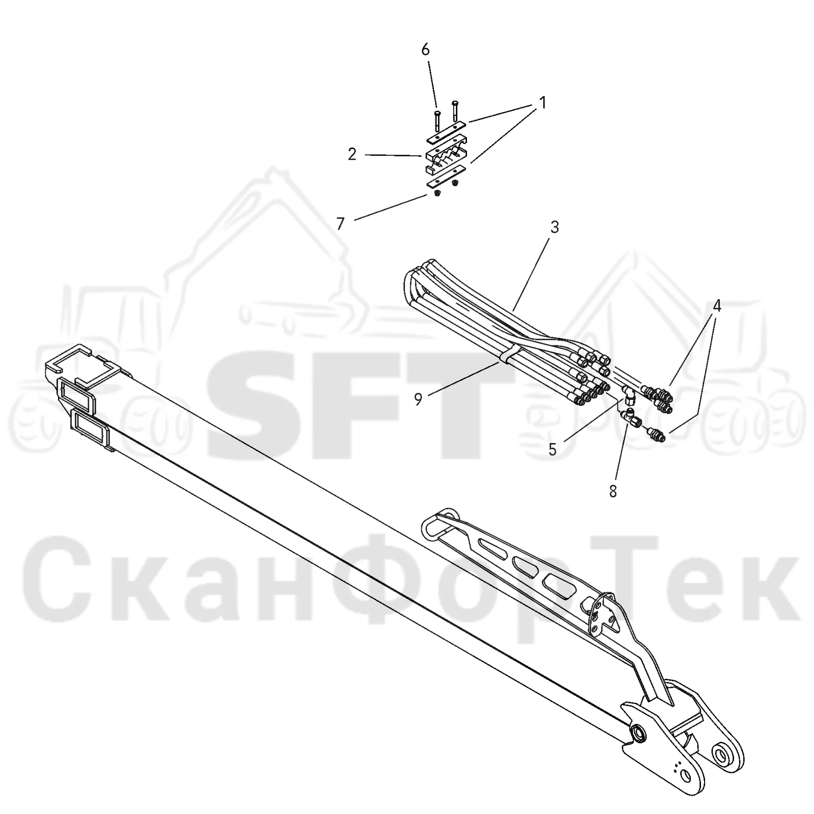 Схема: Valmet / Форвардер / Valmet 890.2 / Valmet 890.2 / Каталог запасных частей / Подъемный кран / Подъемный кран / CRF 14 Ch. -42177 / Каталог запасных частей / Удлинитель стрелы / Элементы гидравлической системы / Элементы гидравлической системы 8.5 m