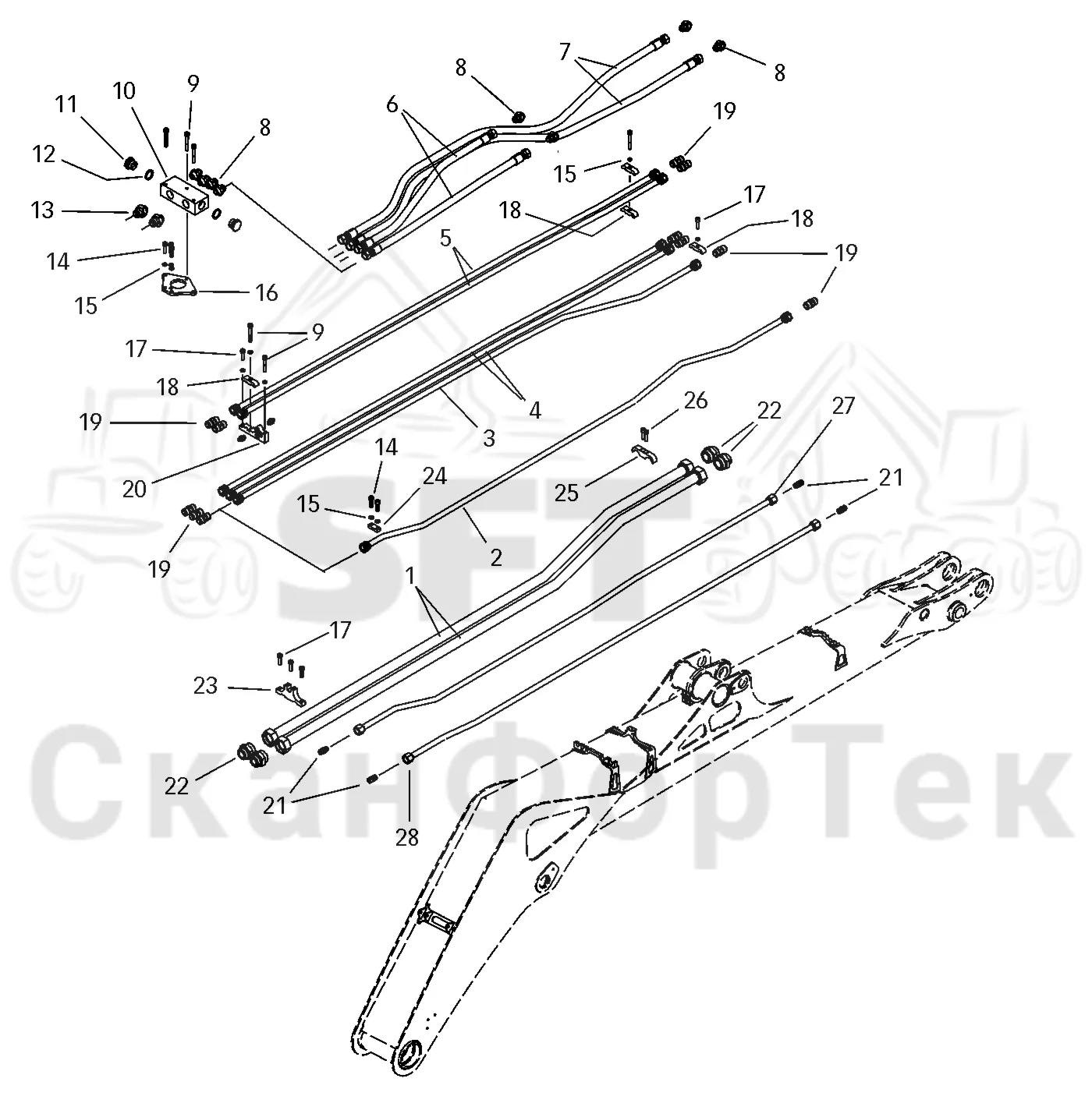 Схема: Valmet / Лесозаготовительные машины / Valmet 801 c / Valmet 801c Ch 11800- / Valmet 801c Ch 11800- / Каталог запасных частей / Коробка передач / Редуктор / Комплект шестерен редуктора / CRH 24 / Первая стрела / Элементы гидравлической системы / Трубы и шланги