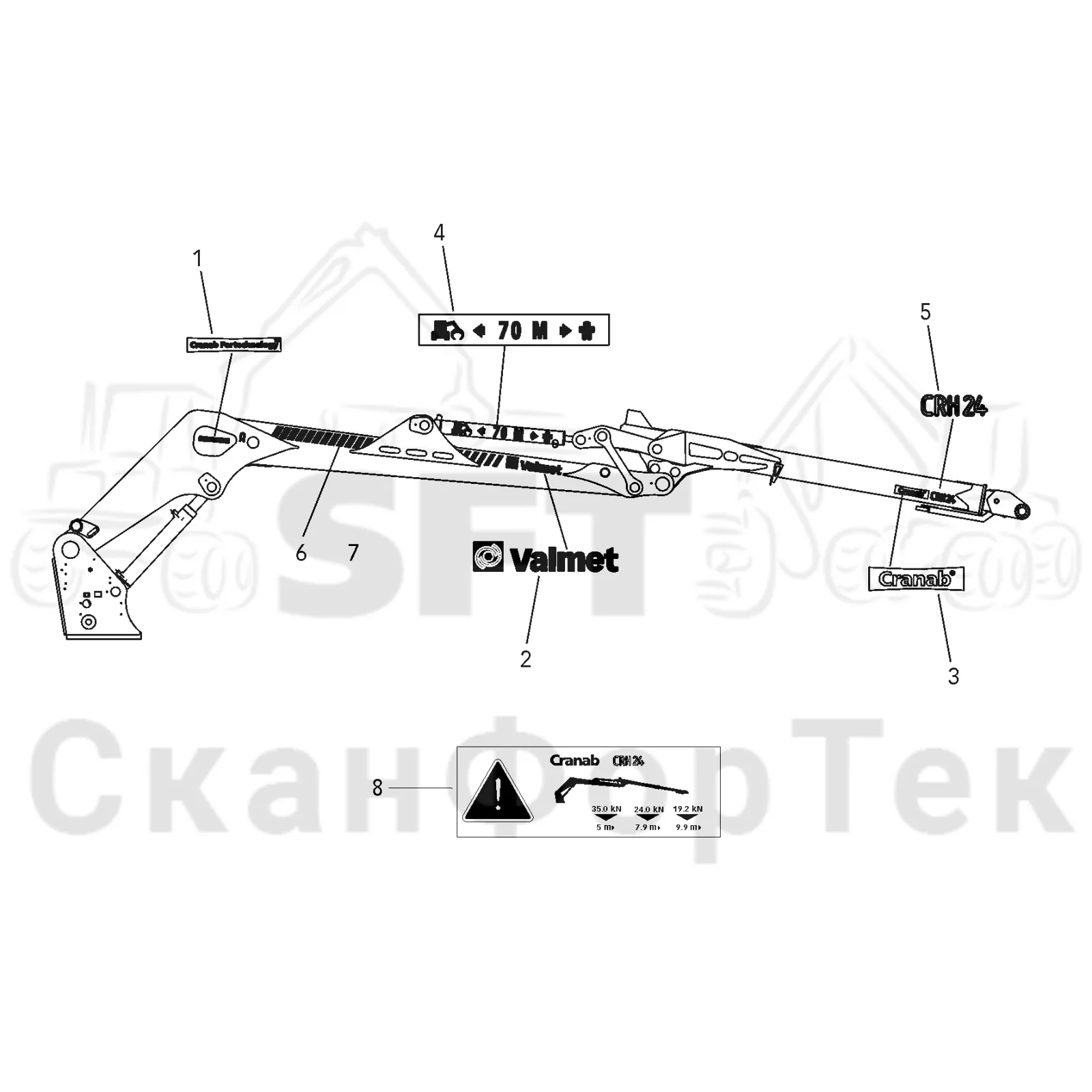 Схема: Valmet / Лесозаготовительные машины / Valmet 801 c / Valmet 801c Ch 11800- / Valmet 801c Ch 11800- / Каталог запасных частей / Коробка передач / Редуктор / Комплект шестерен редуктора / CRH 24 / Вторая стрела / Оборудование / Бирки