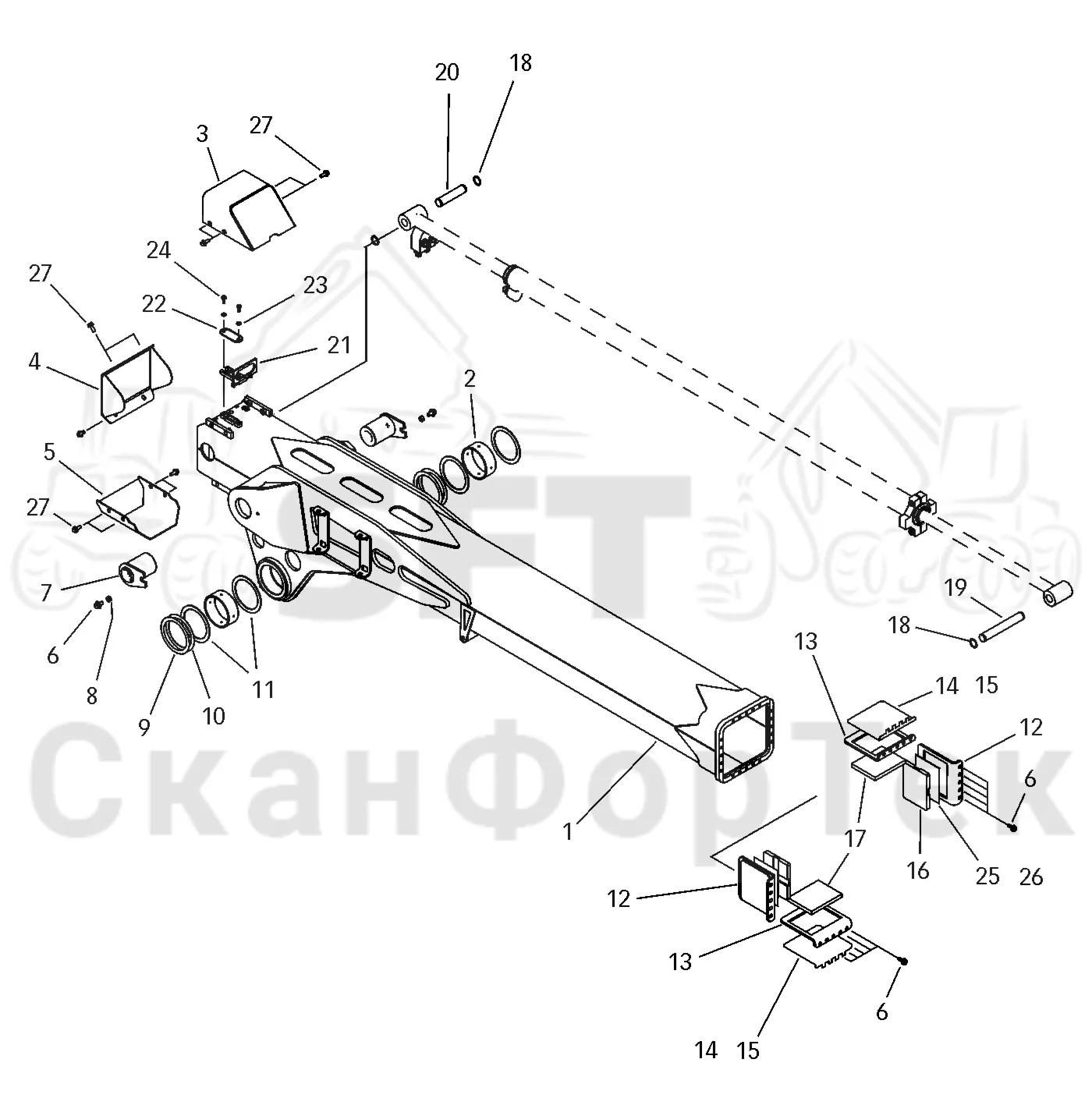 Схема: Valmet / Лесозаготовительные машины / Valmet 801 c / Valmet 801c Ch 11800- / Valmet 801c Ch 11800- / Каталог запасных частей / Коробка передач / Редуктор / Комплект шестерен редуктора / CRH 24 / Вторая стрела / Стрела / Стрела, наружная  8.0 м
