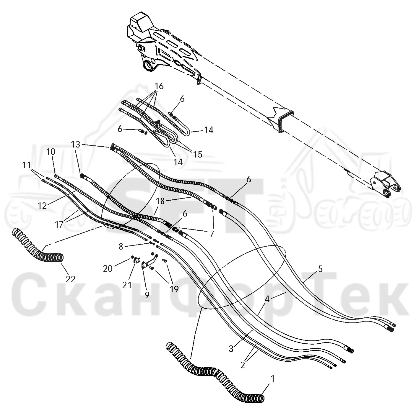 Схема: Valmet / Лесозаготовительные машины / Valmet 801 c / Valmet 801c Ch 11800- / Valmet 801c Ch 11800- / Каталог запасных частей / Коробка передач / Редуктор / Комплект шестерен редуктора / CRH 24 / Вторая стрела / Элементы гидравлической системы / Трубы и шланги