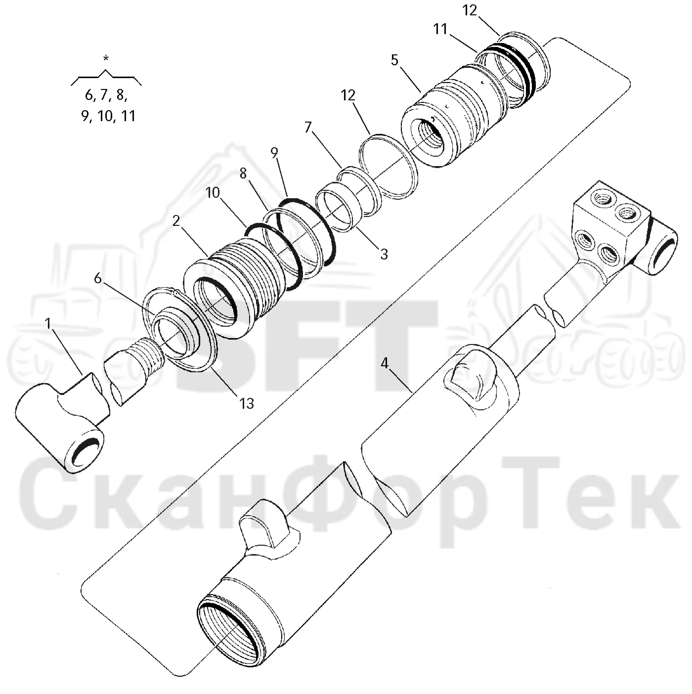 Схема: Valmet / Лесозаготовительные машины / Valmet 941 / Valmet 941 Ch 12071- / Valmet 941 Ch 12071- / Каталог запасных частей / Подъемный кран / Подъемные краны / CRH 24 / CRH 24 / Valmet CRH 24 Ch. V1001- / Каталог запасных частей / Удлинитель стрелы / Цилиндр / Телескопический цилиндр