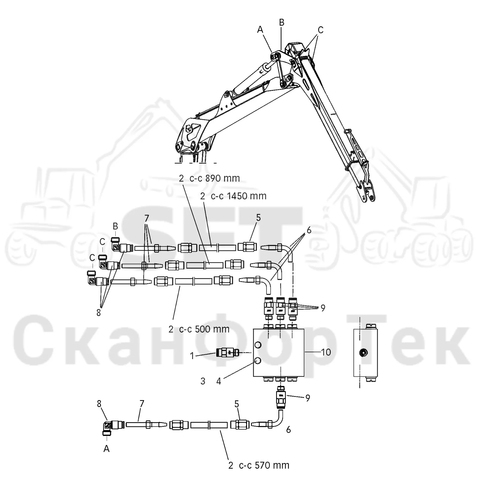 Схема: Valmet / Форвардер / Valmet 890.2 / Valmet 890.2 / Каталог запасных частей / Подъемный кран / Подъемный кран / CRF 14 Ch. -42177 / Каталог запасных частей / Вторая стрела / Оборудование / Смазка / Смазка VOGEL