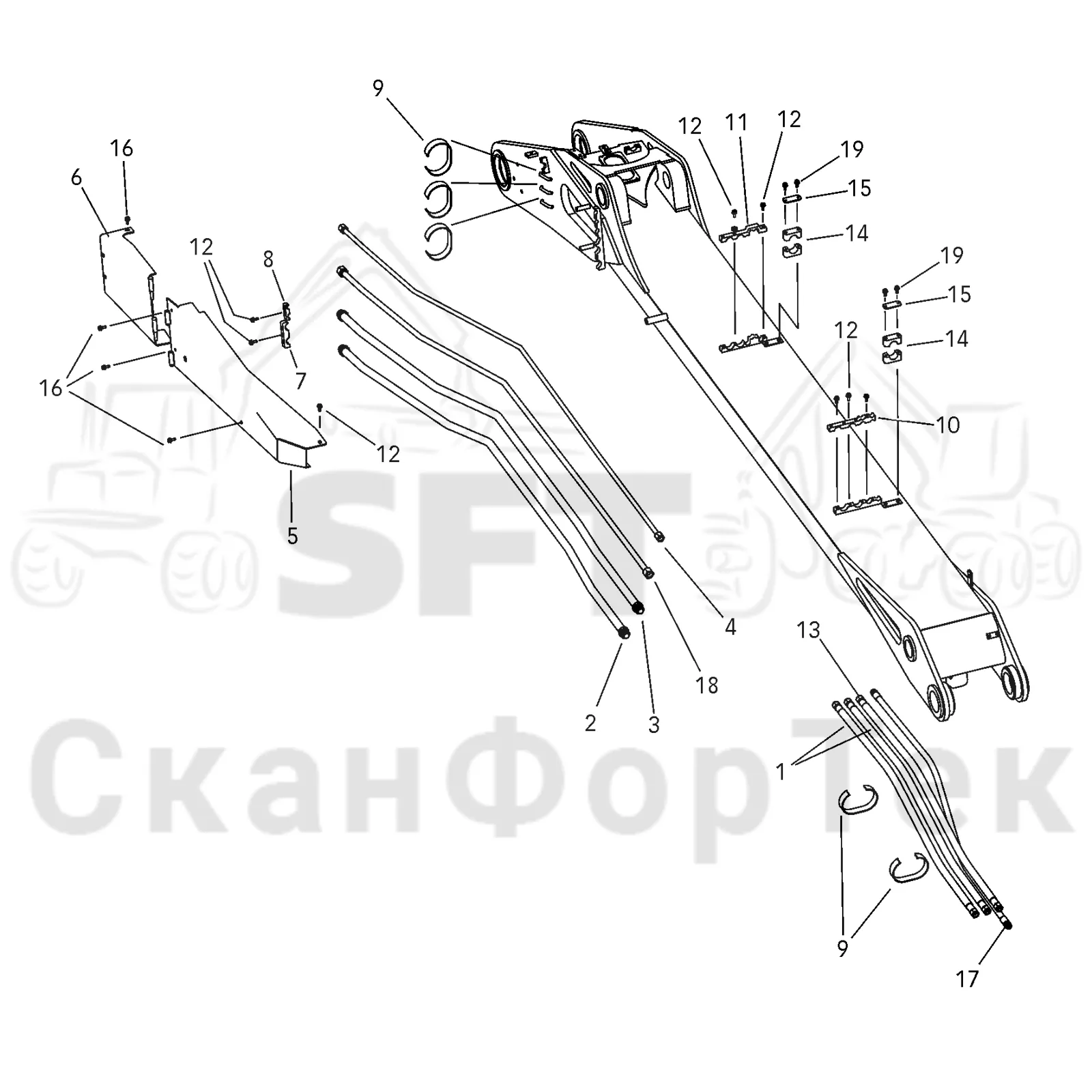 Схема: Valmet / Лесозаготовительные машины / Valmet 901.3 / Valmet 901.3 Ch. 311191- / Valmet 901.3 Ch. 311191- / Каталог запасных частей / Подъемный кран / Подъемные краны / CRH 15 / CRH 15 / Valmet CRH 15 Ch. V1001- / Valmet CRH 15 Ch. V1001- / Каталог запасных частей / Первая стрела / Элементы гидравлической системы / Основная стрела. Гидравлика DT