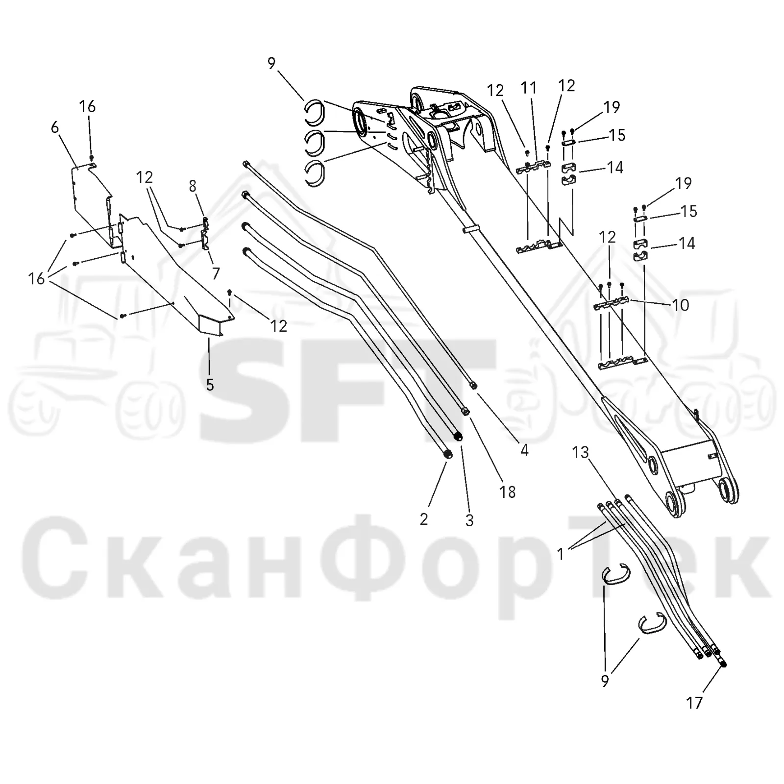 Схема: Valmet / Лесозаготовительные машины / Valmet 901.3 / Valmet 901.3 Ch. 311191- / Valmet 901.3 Ch. 311191- / Каталог запасных частей / Подъемный кран / Подъемные краны / CRH 15 / CRH 15 / Valmet CRH 15 Ch. V1001- / Valmet CRH 15 Ch. V1001- / Каталог запасных частей / Первая стрела / Элементы гидравлической системы / Основная стрела. Гидравлика