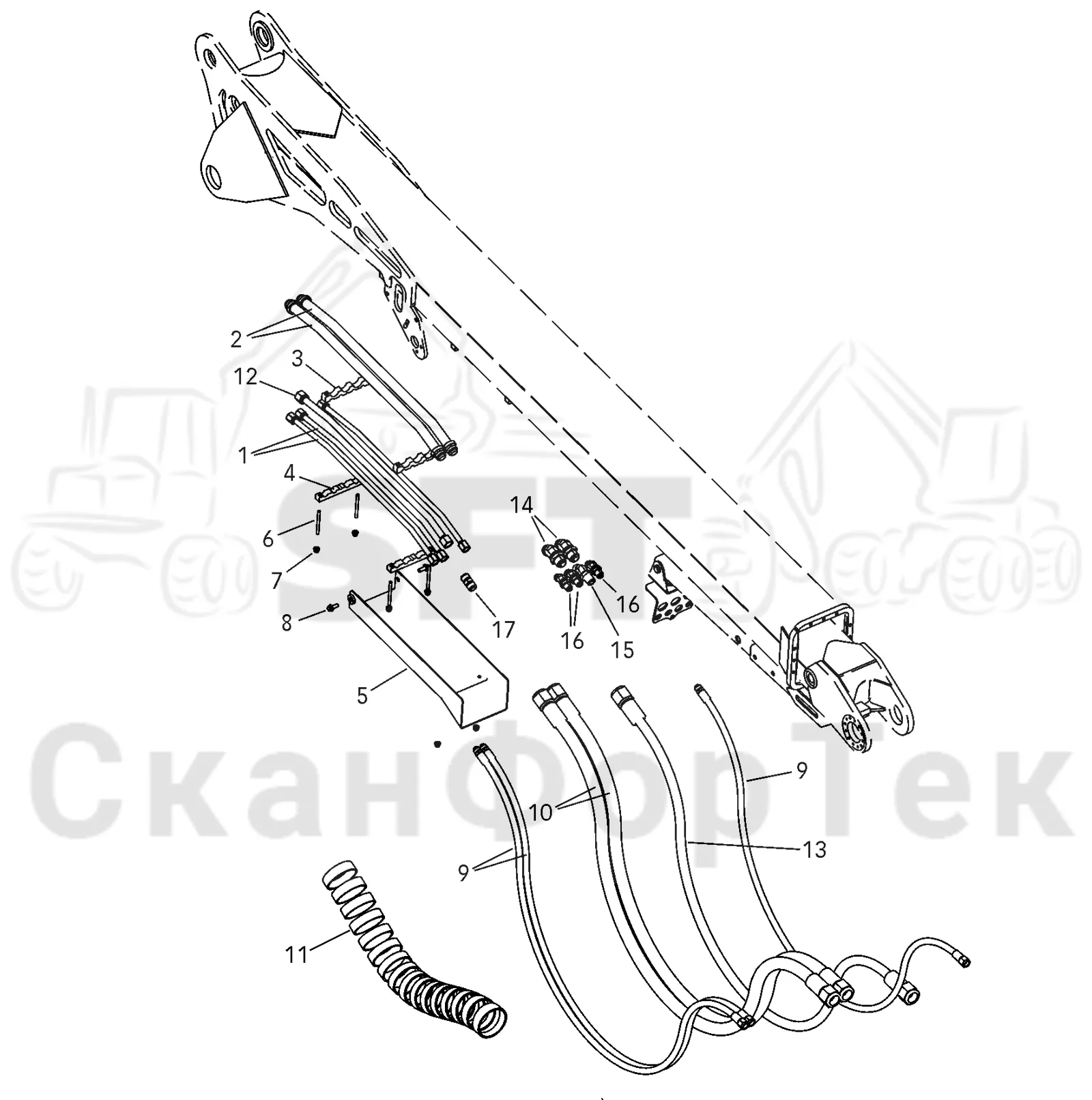 Схема: Valmet / Лесозаготовительные машины / Valmet 901.3 / Valmet 901.3 Ch. 311191- / Valmet 901.3 Ch. 311191- / Каталог запасных частей / Подъемный кран / Подъемные краны / CRH 15 / CRH 15 / CRH 15 Ch. -42172 / CRH 15 Ch. -42172 / Каталог запасных частей / Вторая стрела / Элементы гидравлической системы / Трубопроводы и шланги 9,8 м/945