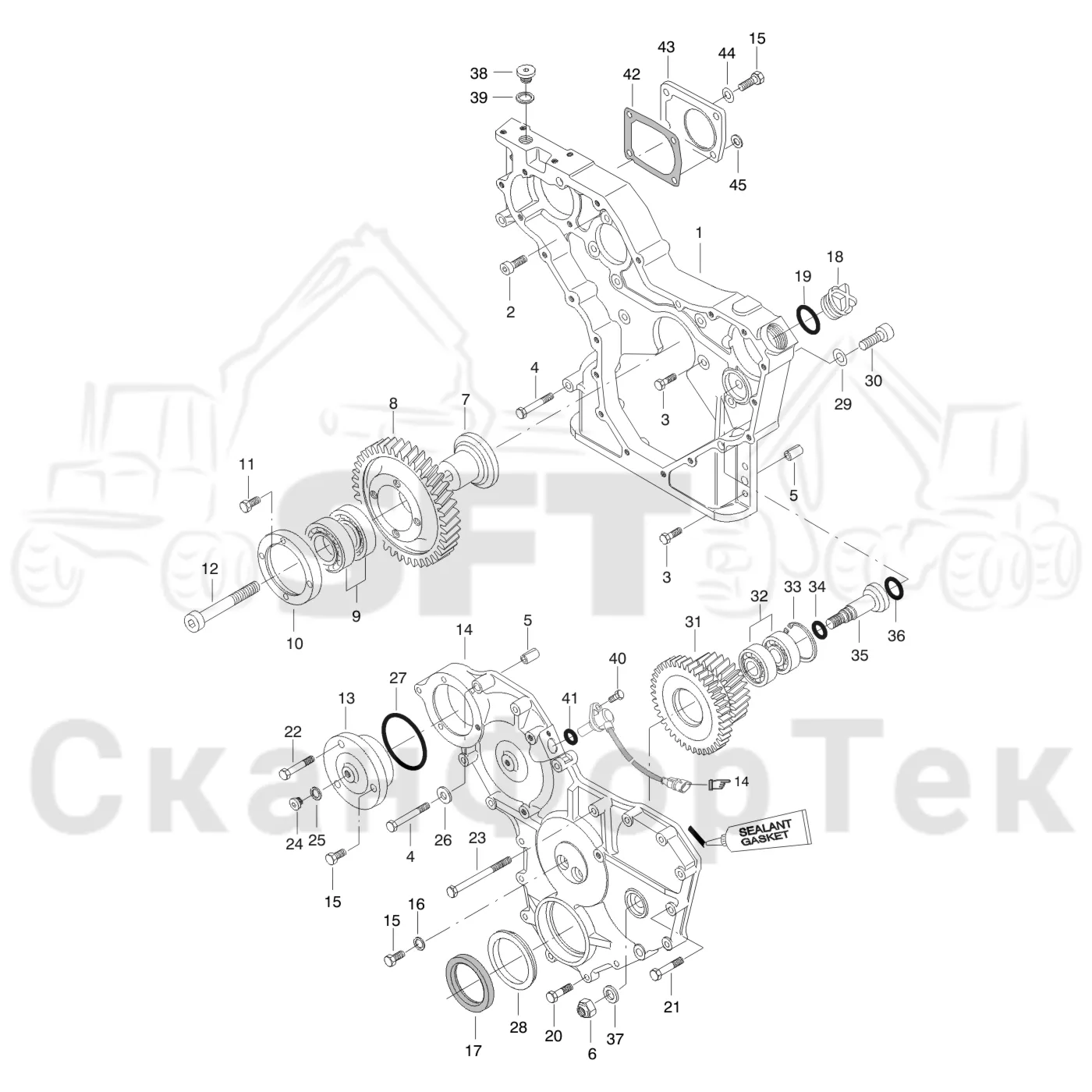 Схема: Valmet / Лесозаготовительные машины / Valmet 911.4 / Valmet 911.4 / Каталог запасных частей / Двигатель / Блок двигателя / Корпус редуктора 9110041381-
