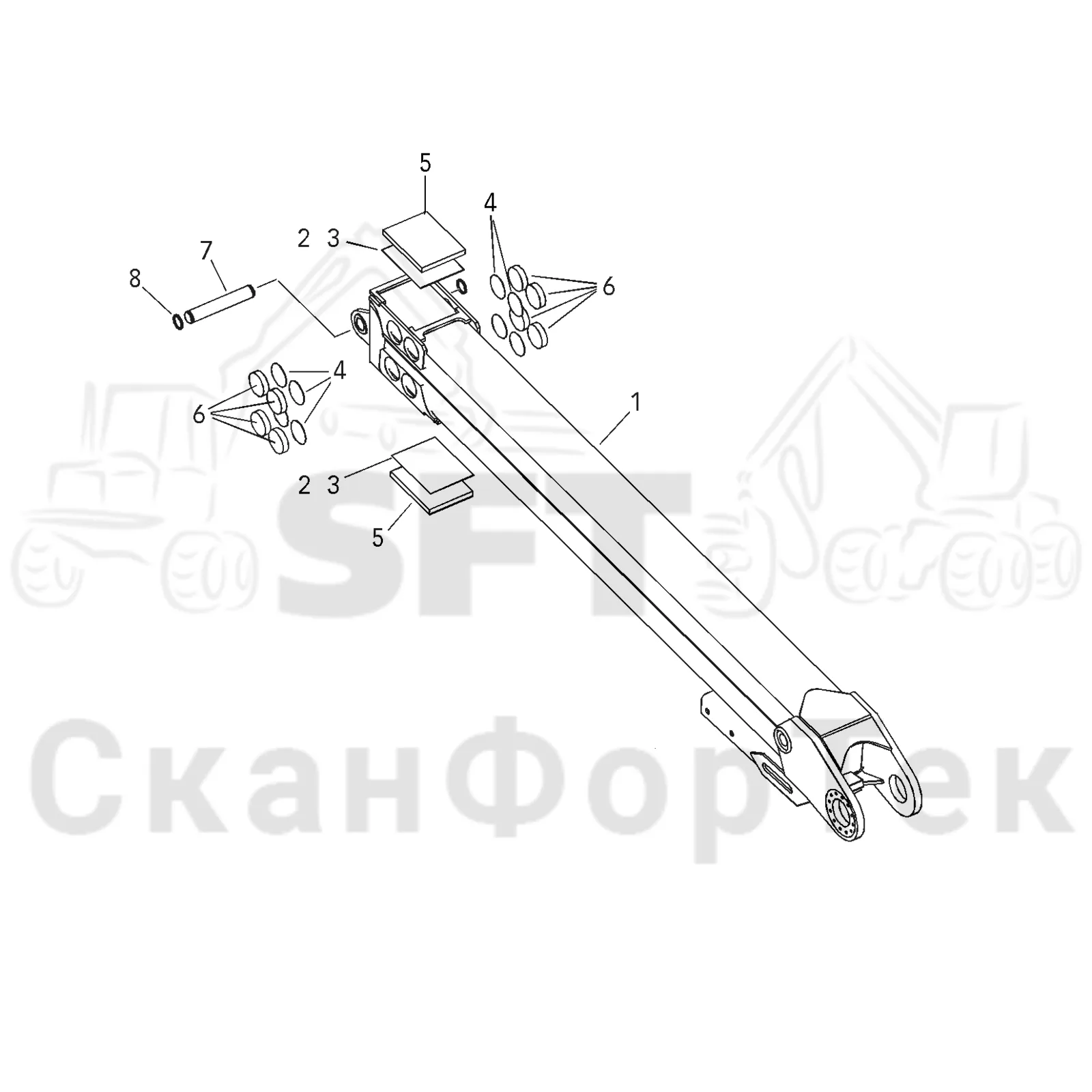 Схема: Valmet / Лесозаготовительные машины / Valmet 921 / Valmet 921 Ch 13271- / Valmet 921 Ch 13271- / Каталог запасных частей / Подъемный кран / Подъемные краны / CRH 18 / Каталог запасных частей / Удлинитель стрелы / Стрела / Телескопическая стрела 8.3 m