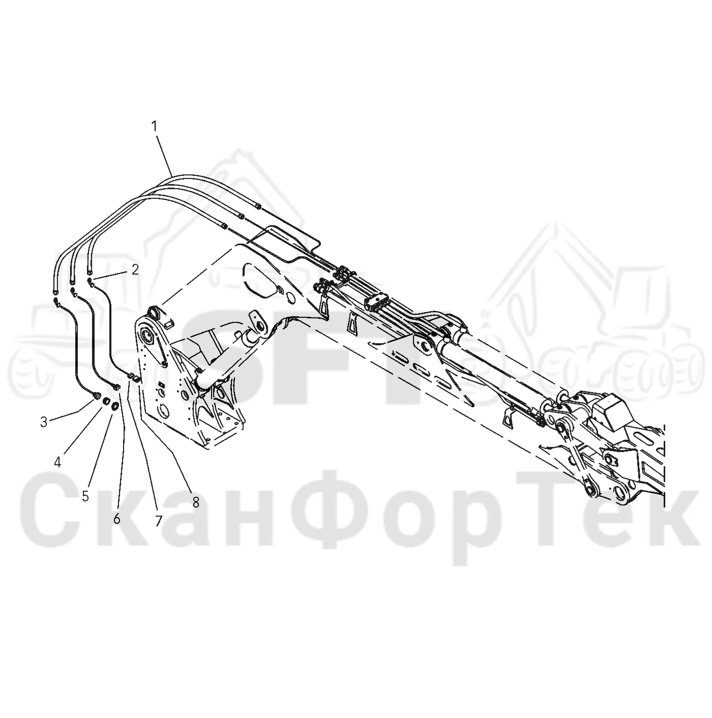 Схема: Valmet / Форвардер / Valmet 860.1 / Valmet 860.1   Ch. -115420 / Valmet 860.1  Ch. -115420 / Каталог запасных частей / Первая стрела / Оборудование / Комплект электрооборудования