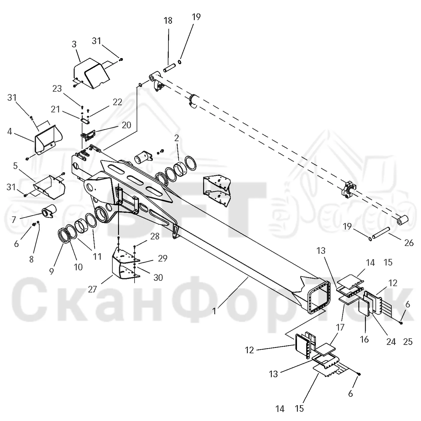 Схема: Valmet / Лесозаготовительные машины / Valmet 941 / Valmet 941 Ch 12071- / Valmet 941 Ch 12071- / Каталог запасных частей / Подъемный кран / Подъемные краны / CRH 24 / CRH 24 / Valmet CRH 24 Ch. V1001- / Каталог запасных частей / Вторая стрела / Стрела / Стрела, наружная
