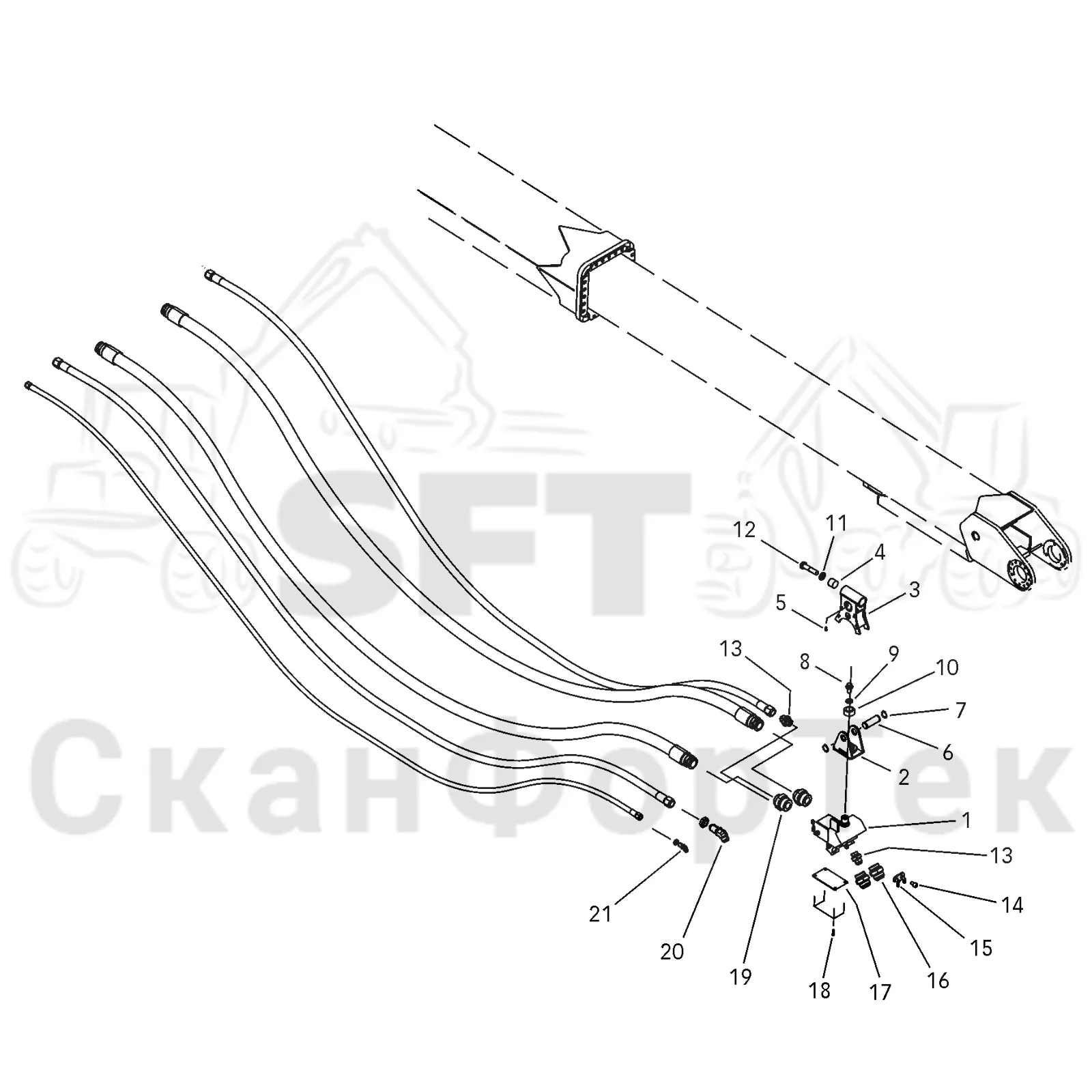 Схема: Valmet / Лесозаготовительные машины / Valmet 941 / Valmet 941 Ch 12071- / Valmet 941 Ch 12071- / Каталог запасных частей / Подъемный кран / Подъемные краны / CRH 24 / CRH 24 / Valmet CRH 24 Ch. V1001- / Каталог запасных частей / Удлинитель стрелы / Элементы гидравлической системы / Подвесное устройство шланга