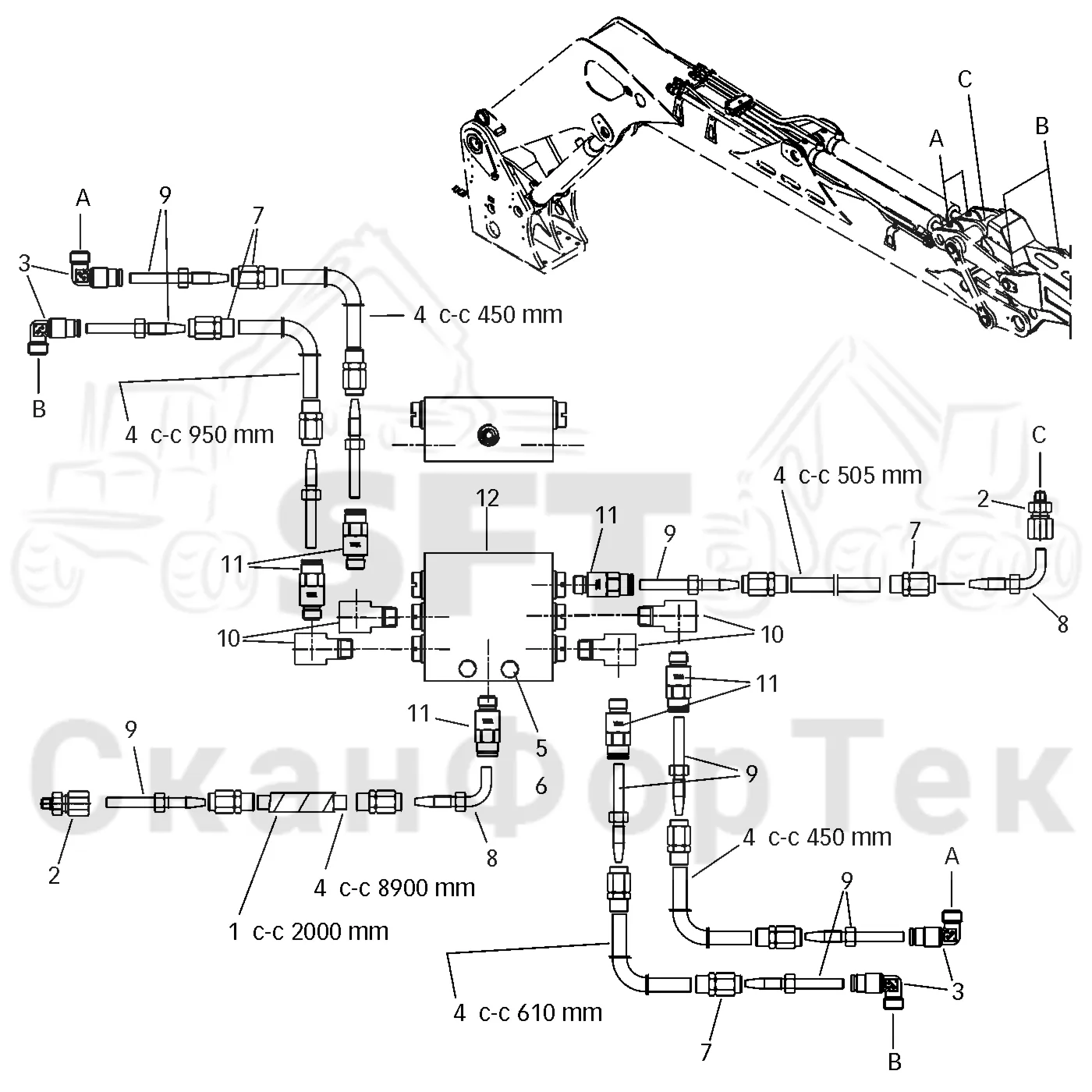 Схема: Valmet / Форвардер / Valmet 860.1 / Valmet 860.1 Ch. -115420 / Valmet 860.1 Ch. -115420 / Каталог запасных частей / Вторая стрела / Оборудование / Смазка / Смазка