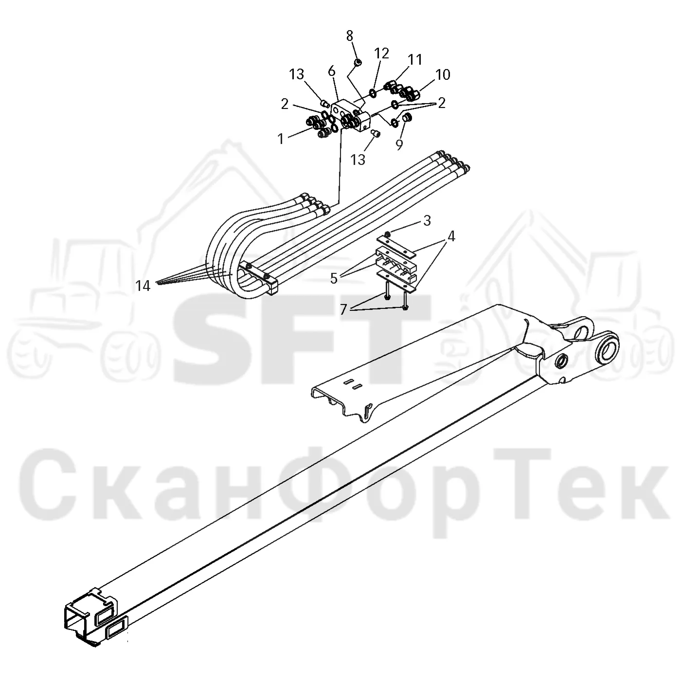 Схема: Valmet / Форвардер / Valmet 830.1 / Valmet 830.1 / Каталог запасных частей / Подъемный кран / Подъемный кран / Valmet CRF 5 Ch. V1001- / Каталог запасных частей / Удлинитель стрелы / Элементы гидравлической системы / Элементы гидравлической системы ProTec