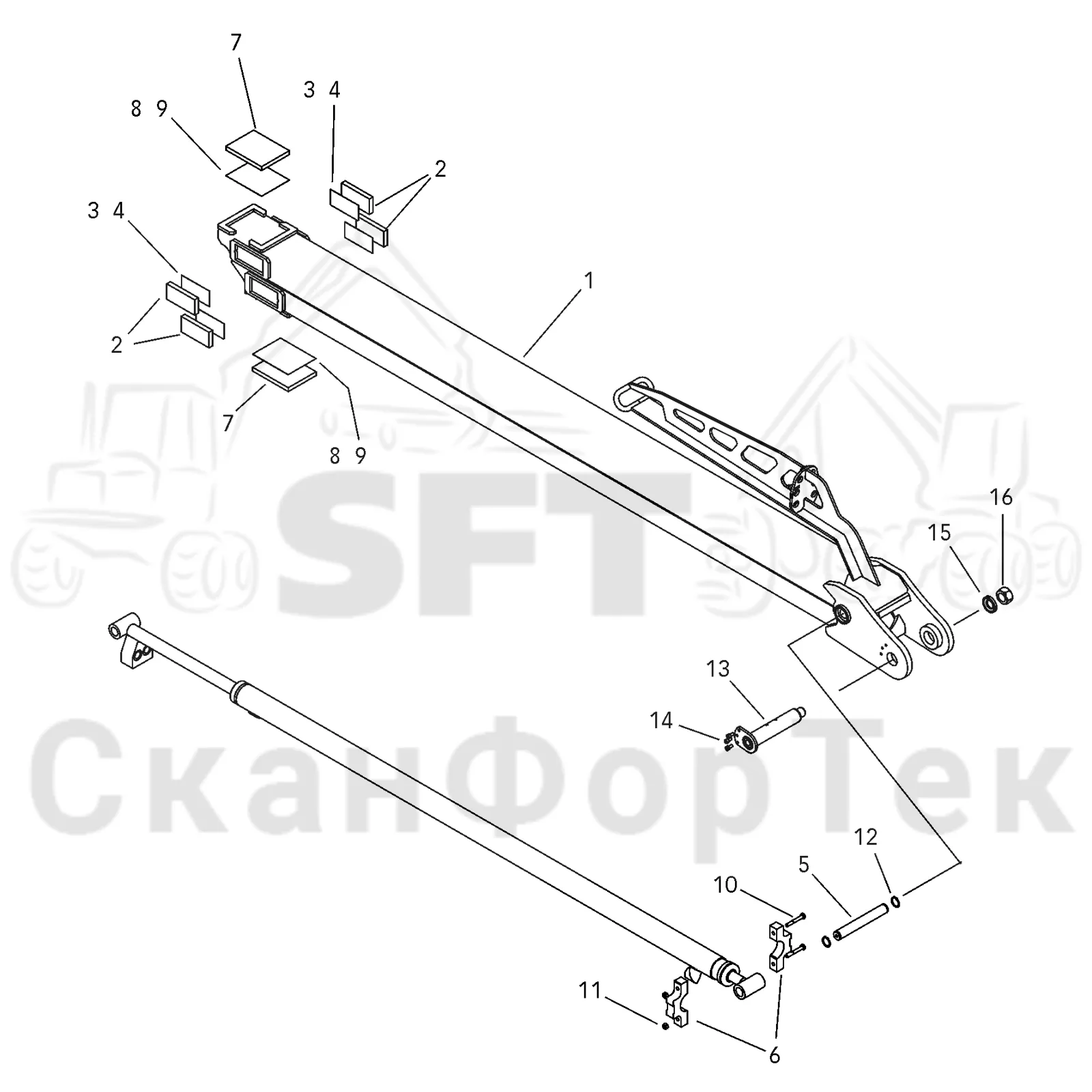 Схема: Valmet / Форвардер / Valmet 890.2 / Valmet 890.2 / Каталог запасных частей / Подъемный кран / Подъемный кран / CRF 14  Ch. -42177 / Каталог запасных частей / Удлинитель стрелы / Стрела / Телескопическая стрела