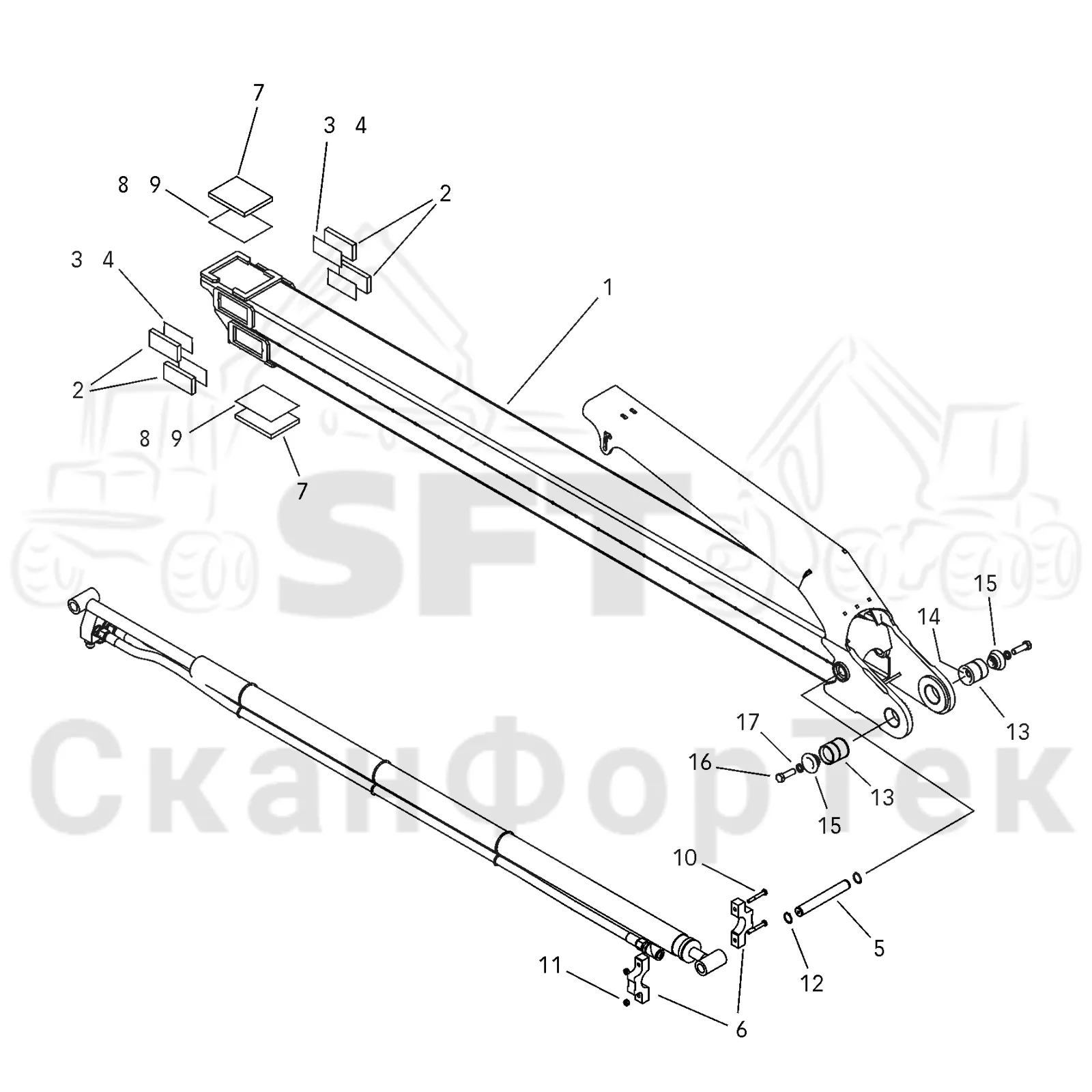 Схема: Valmet / Форвардер / Valmet 890.2 / Valmet 890.2 / Каталог запасных частей / Подъемный кран / Подъемный кран / CRF 14 Ch. -42177 / Каталог запасных частей / Удлинитель стрелы / Стрела / Телескопическая стрела ProTec