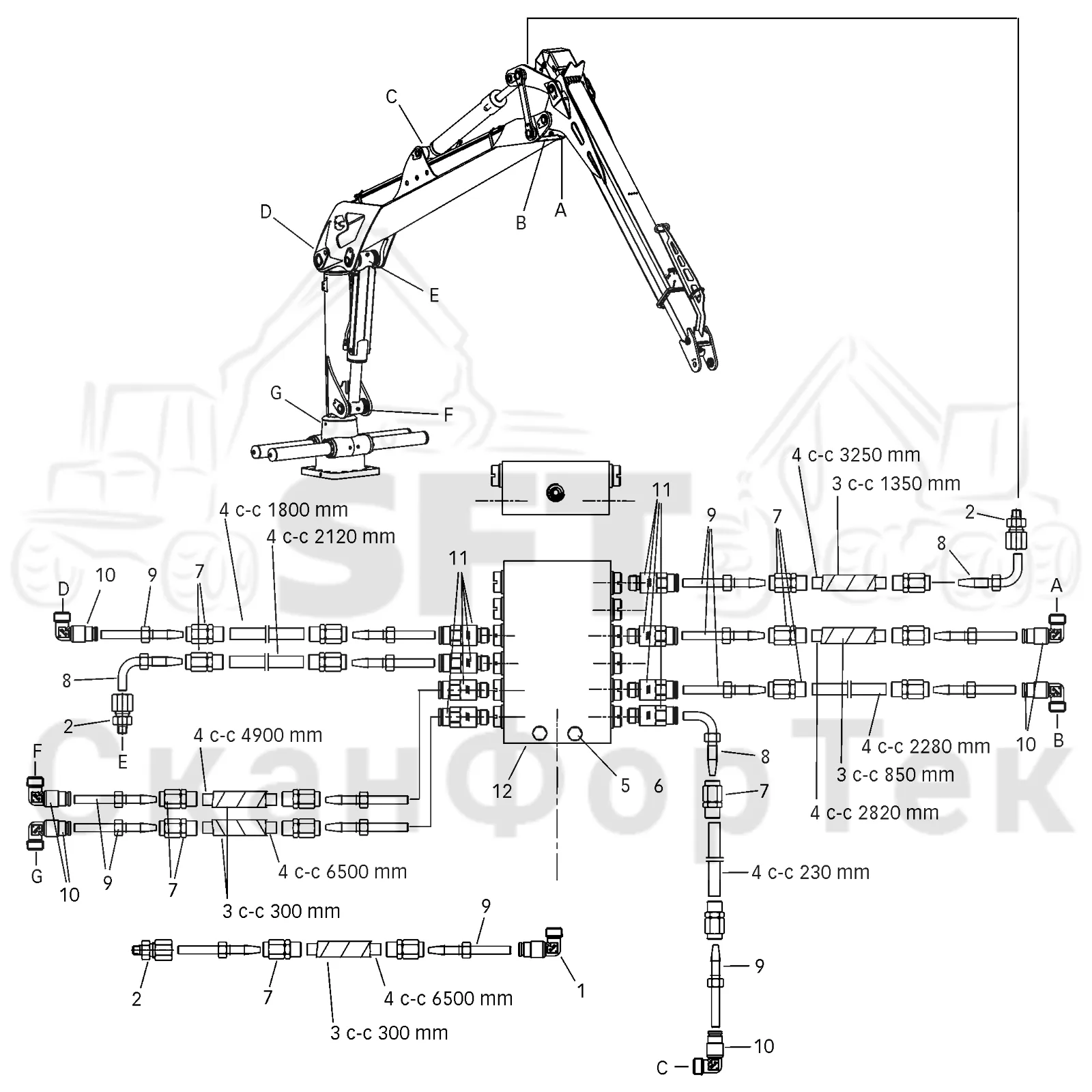 Схема: Valmet / Форвардер / Valmet 890.2 / Valmet 890.2 / Каталог запасных частей / Подъемный кран / Подъемный кран / CRF 14 Ch. -42177 / Каталог запасных частей / Первая стрела / Оборудование / Смазка / Смазка VOGEL